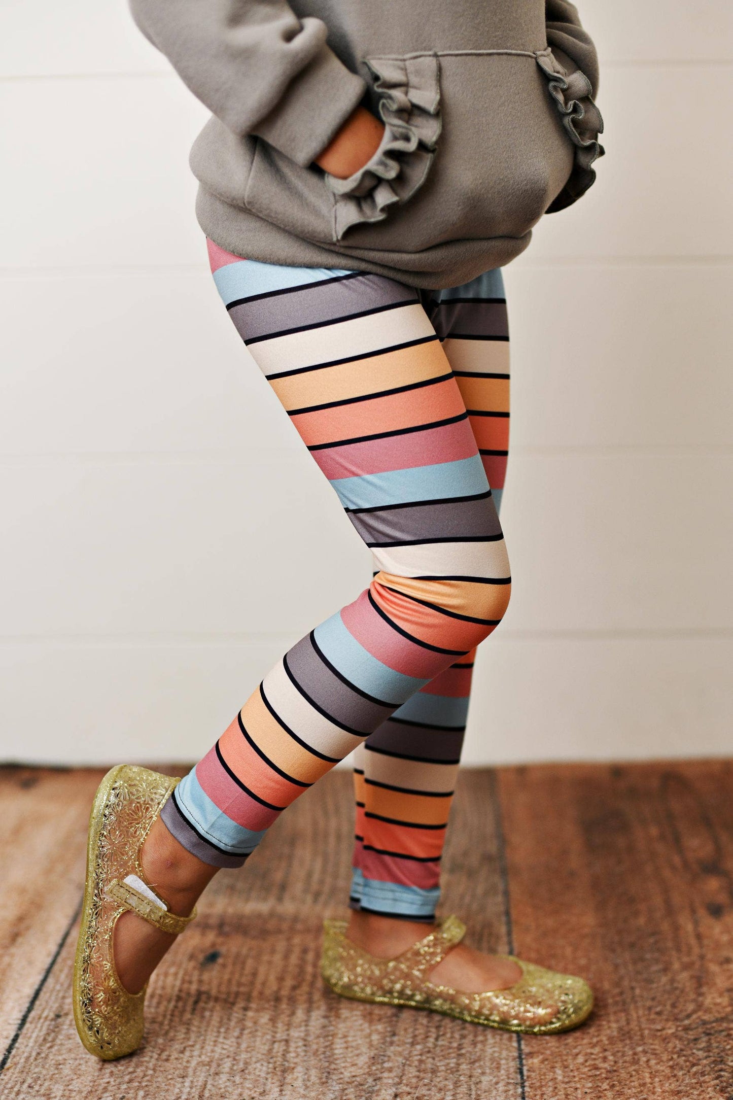 Kids Ruffle Hoodie & Rainbow Stripe Leggings Set