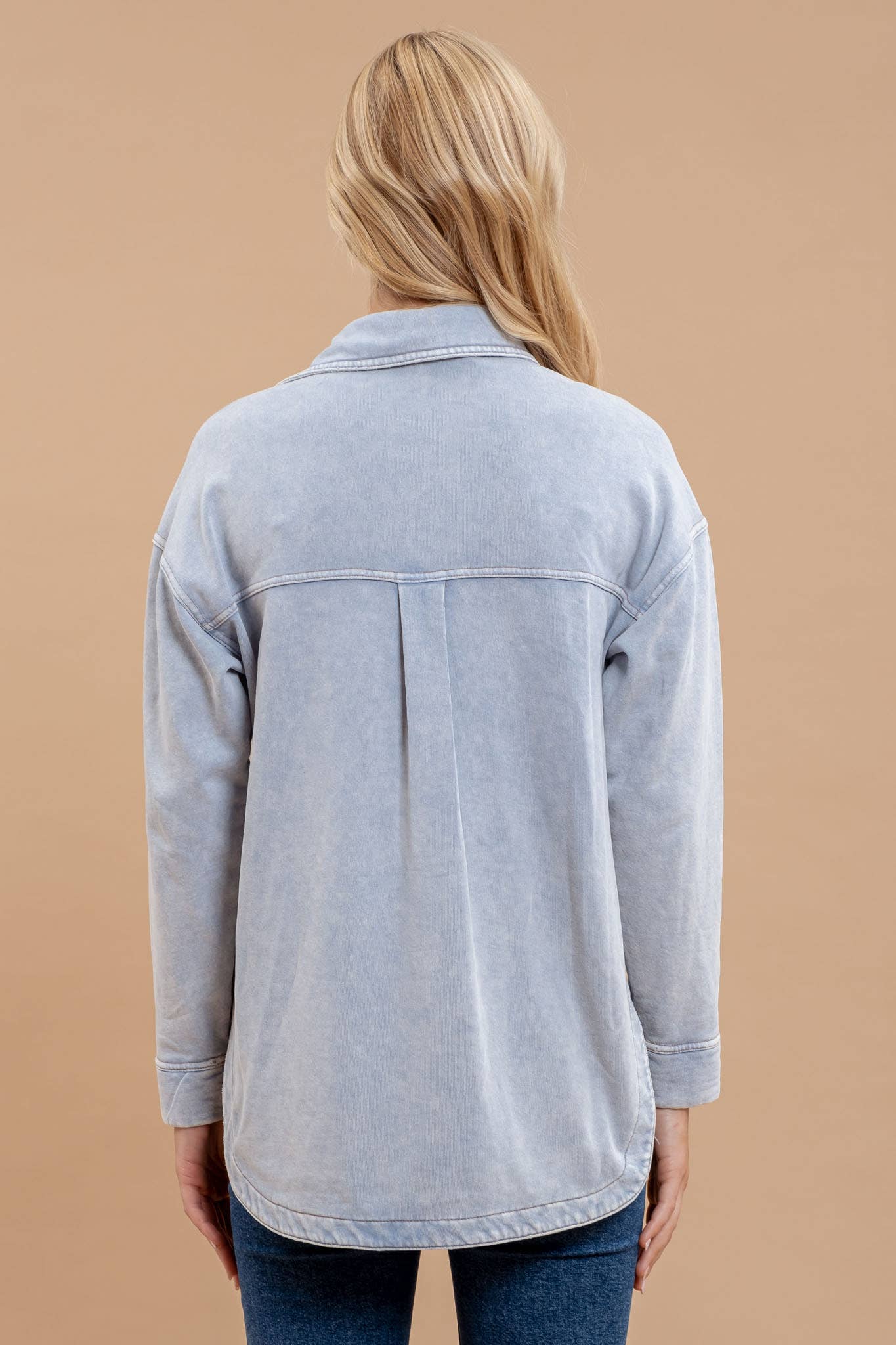 Button Down Shacket in Light Chambray