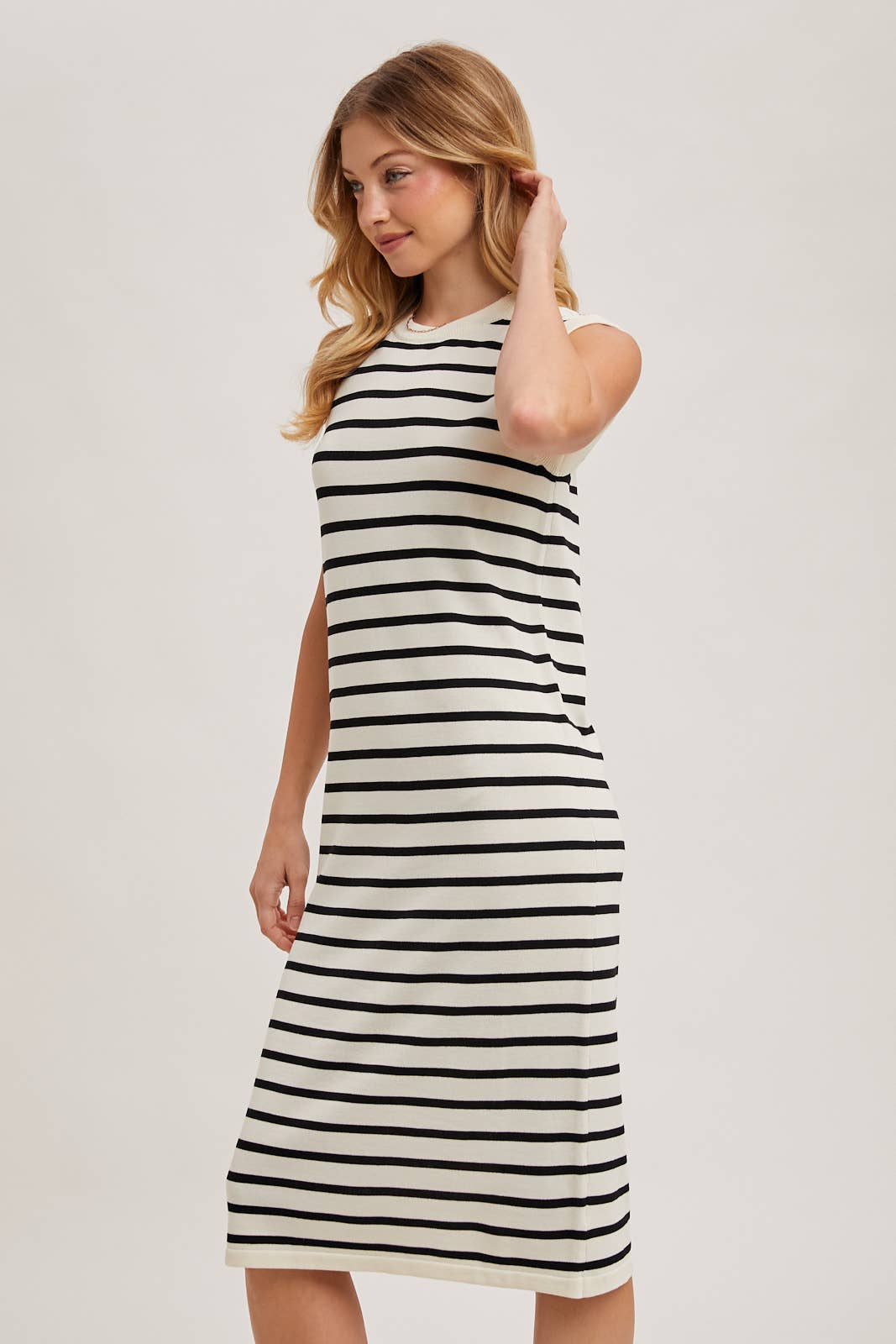 Sleeveless Striped Midi Dress in Ivory