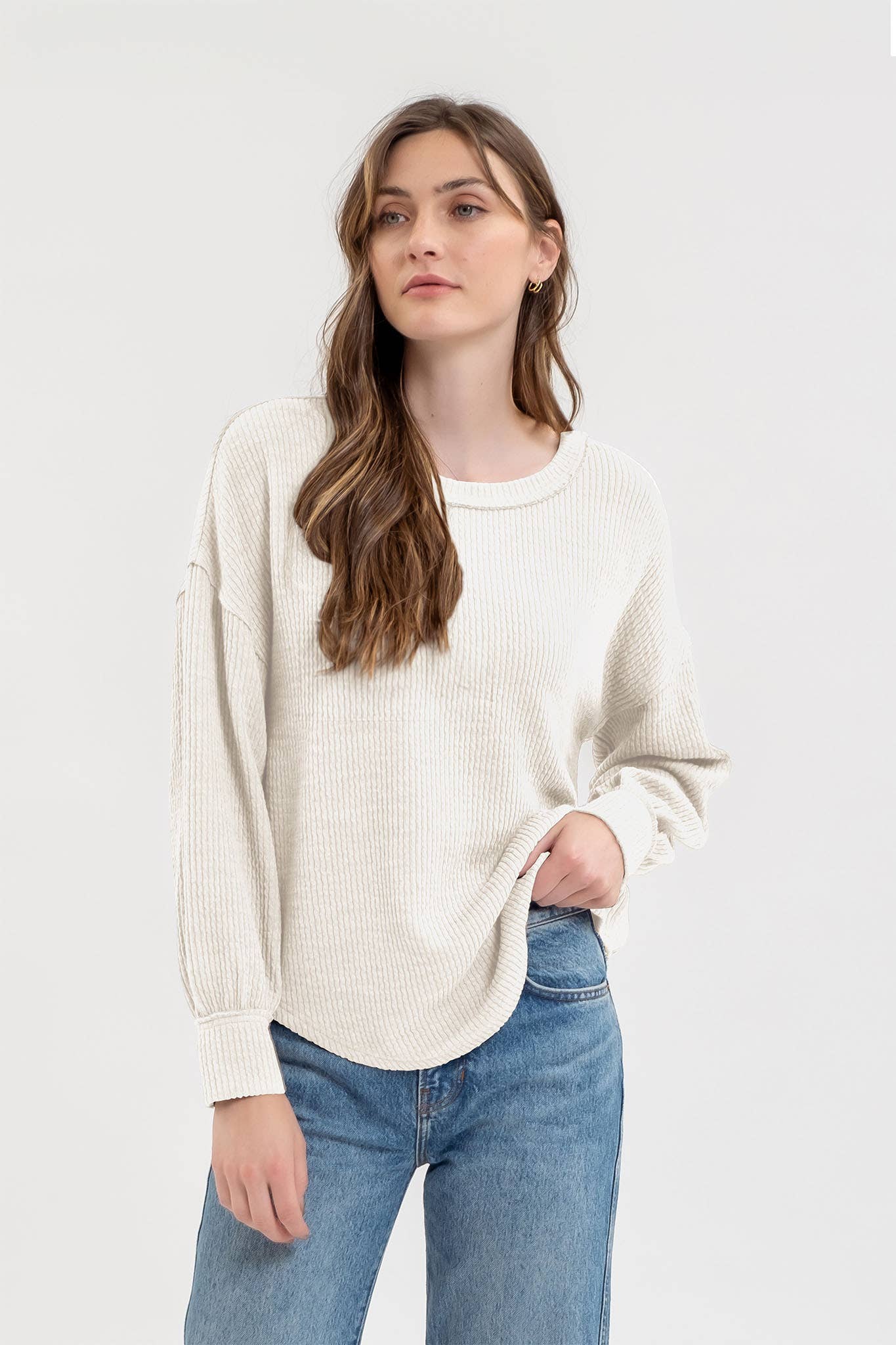 Drop Shoulder Sweater in Oatmeal