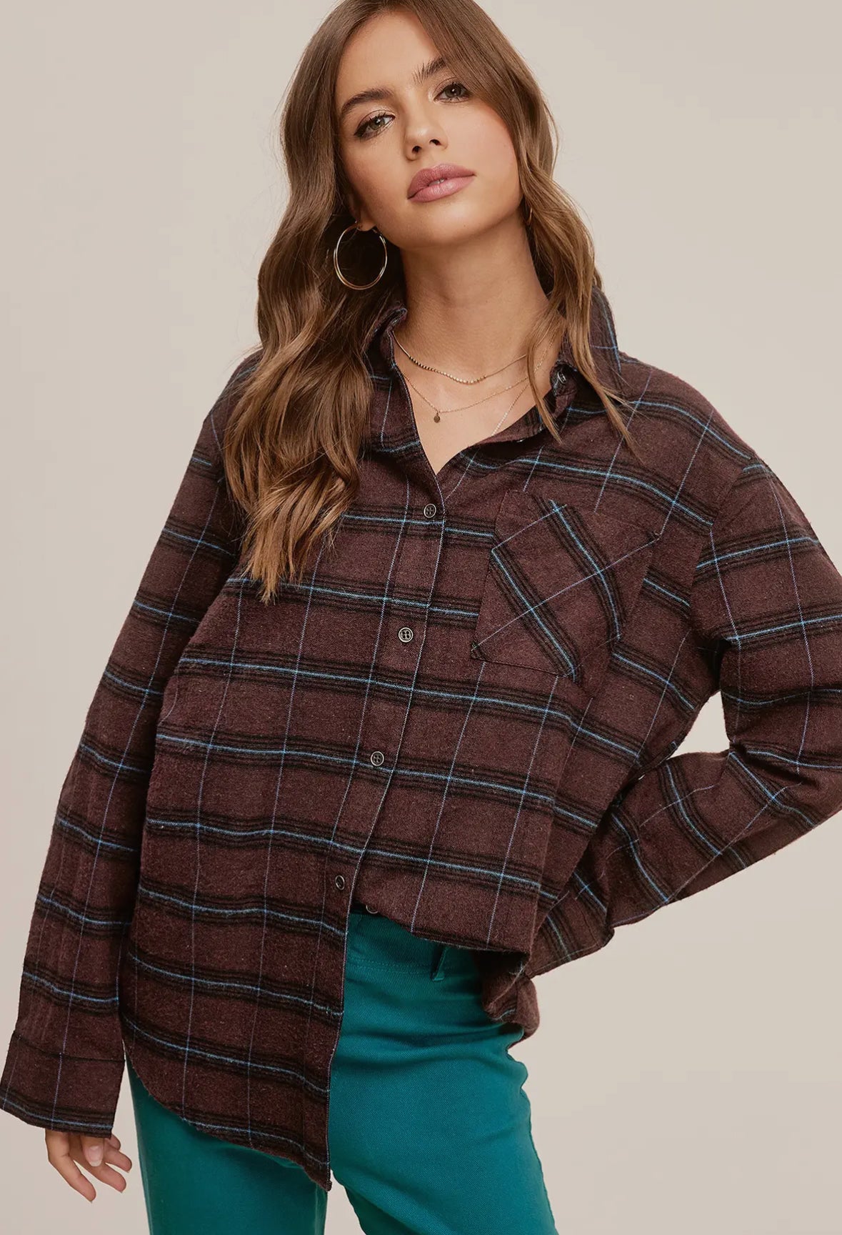 MEDIUM - Dark Brown Plaid Flannel