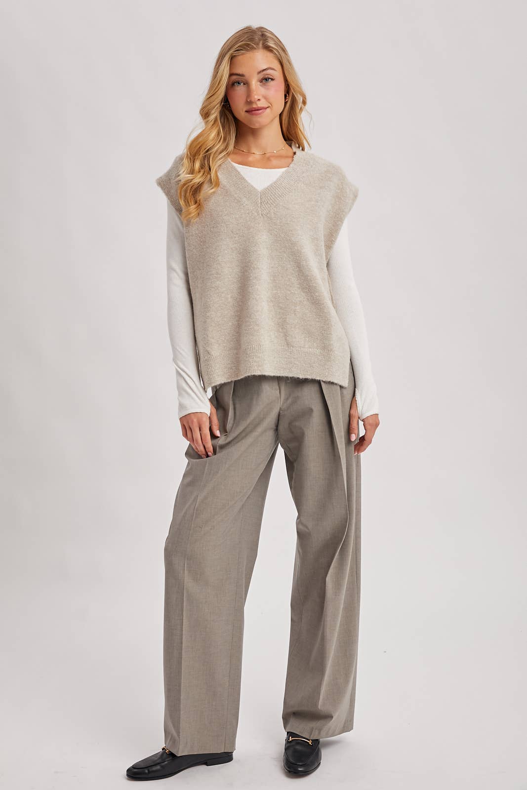 Oversized Knit Vest in Oatmeal