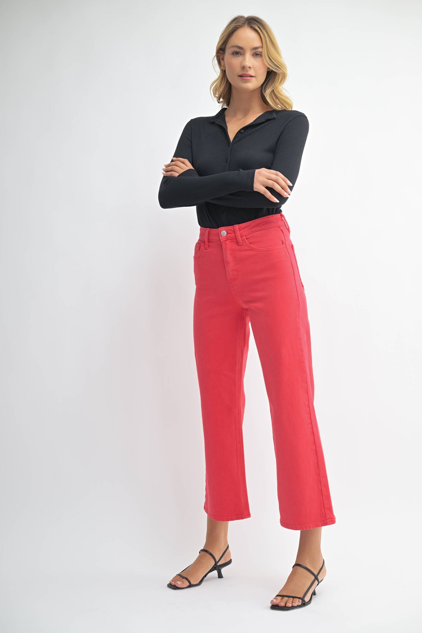 Slim Wide Leg Denim in Red