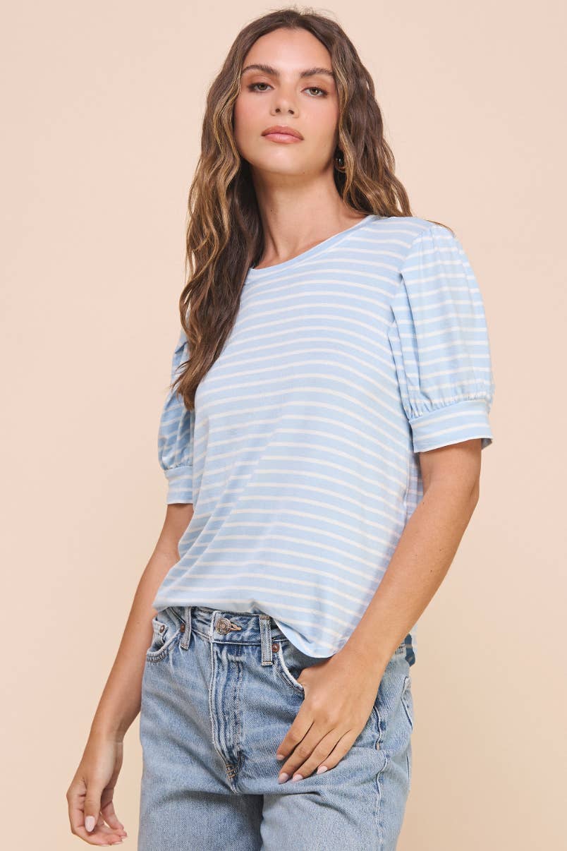 Puff Sleeve Top in Blue Ivory