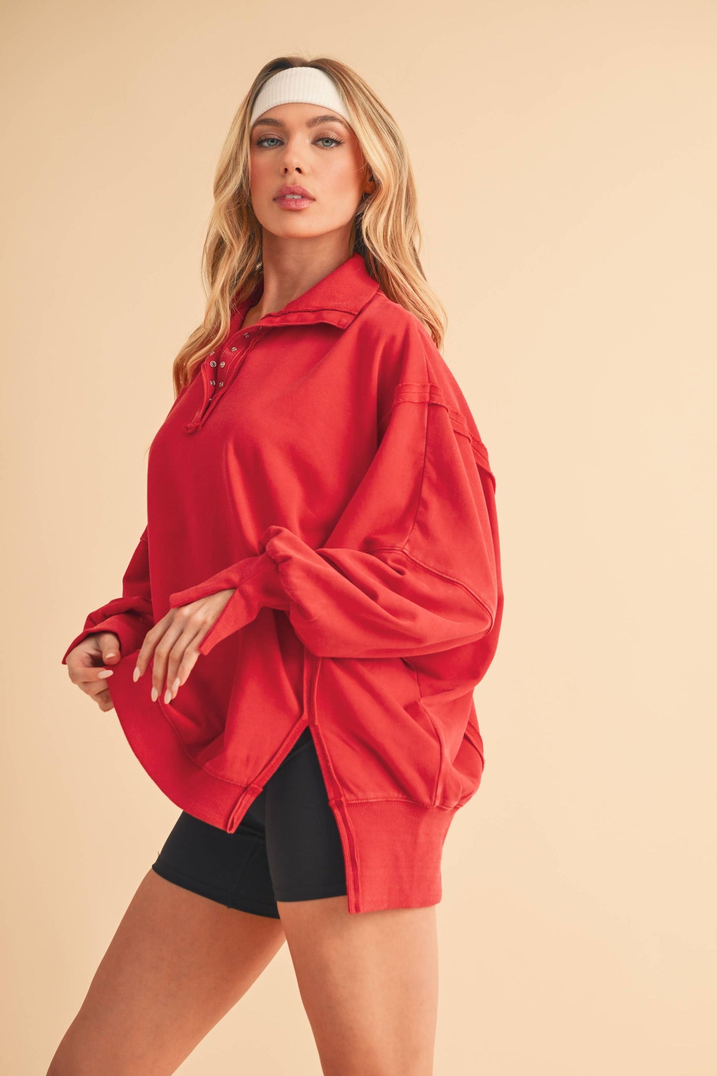 Tamika Henley Sweatshirt in Red