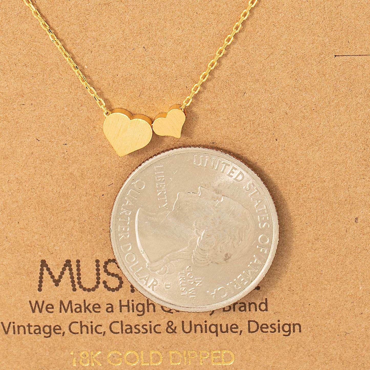 Mini Double Heart Necklace in Gold