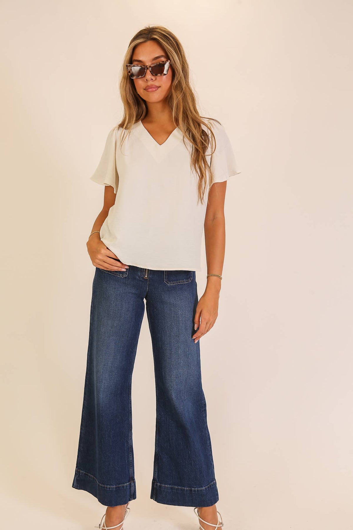 Grace V-Neck Top in Cream