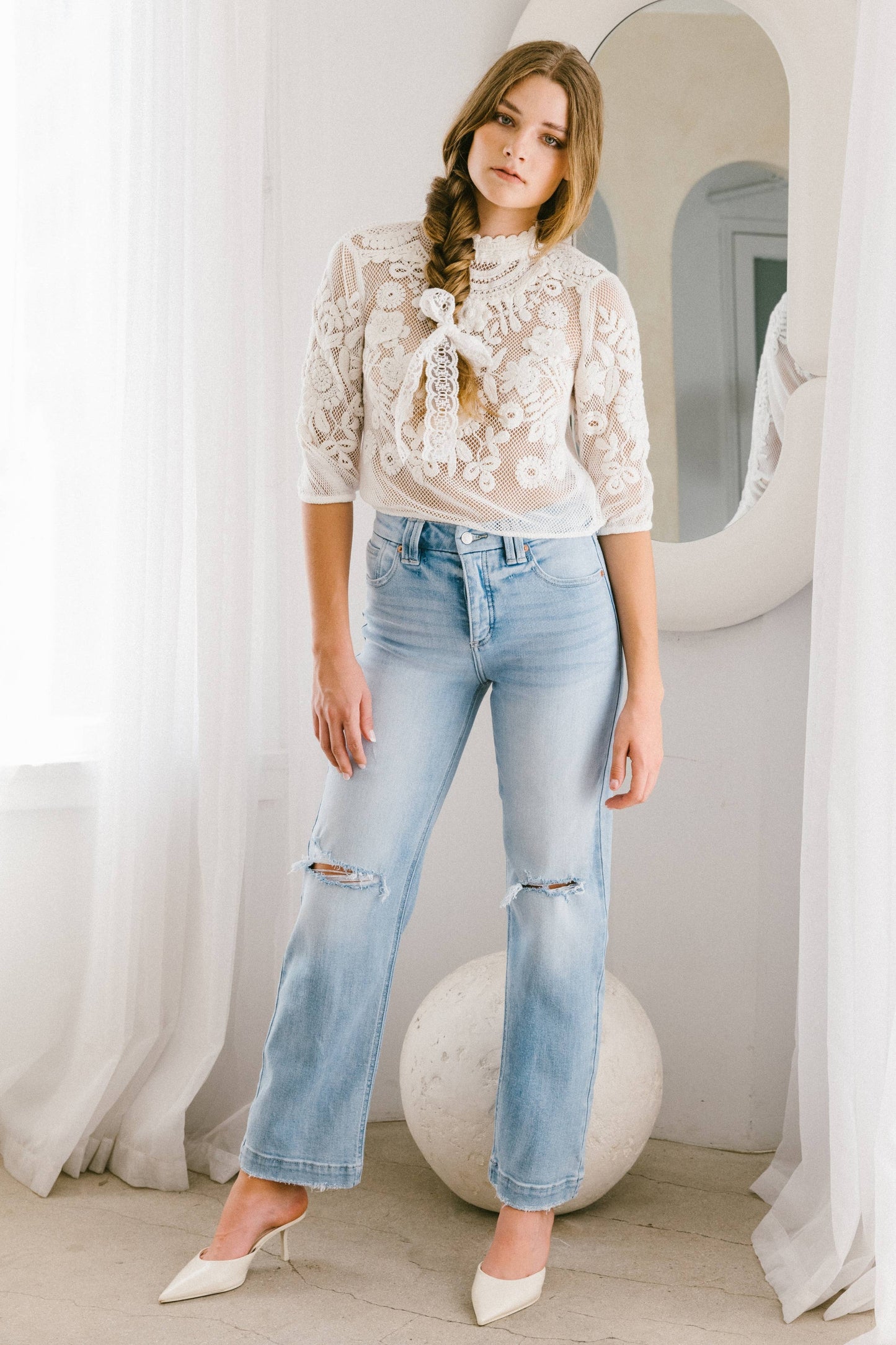 Tummy Control High Rise Relaxed Straight Denim in Light Wash