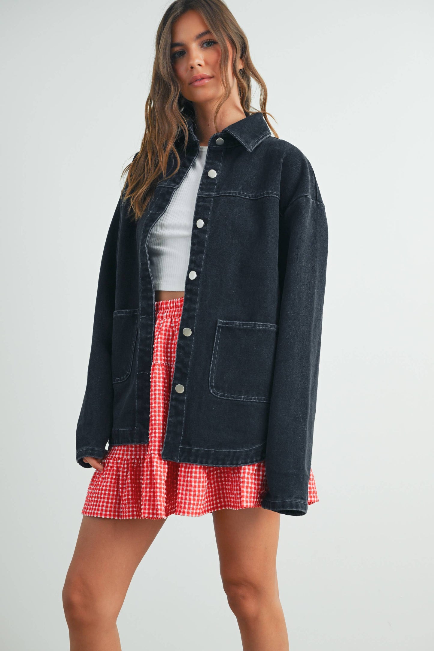 High Rise Checkered Skirt in Red