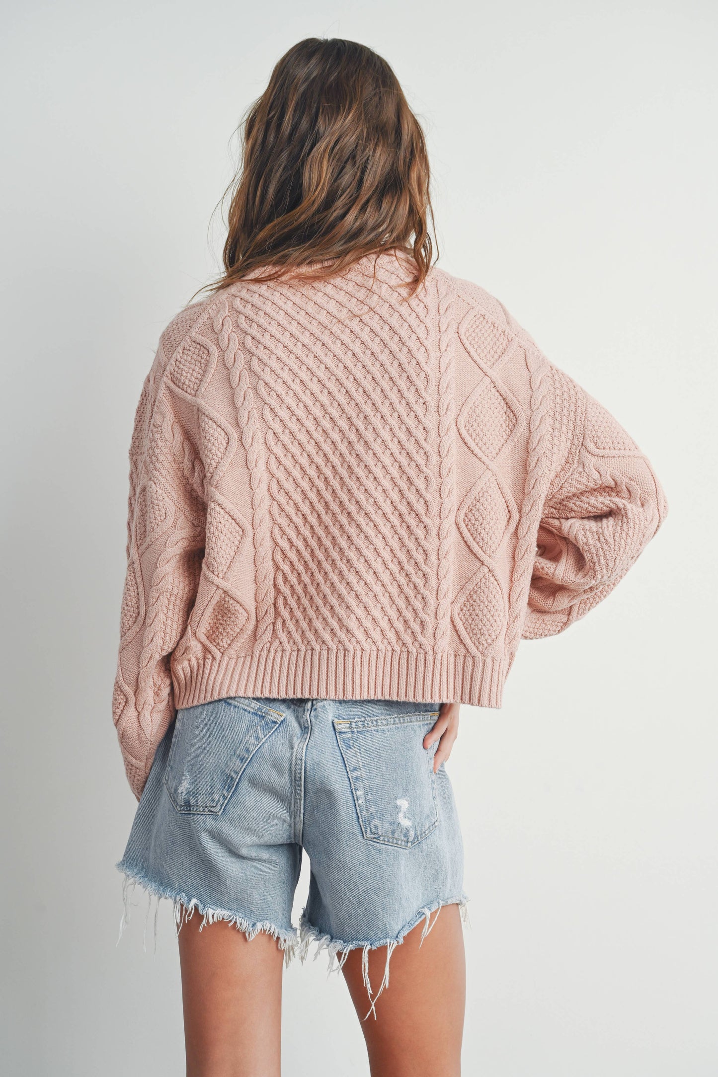 Casual Cable Knit Sweater in Blush