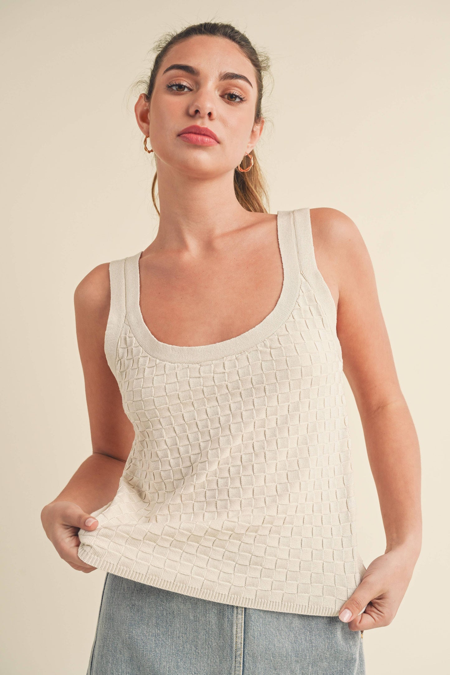 LARGE - Knit Tank in Pearl