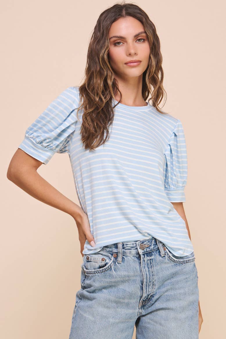 Puff Sleeve Top in Blue Ivory