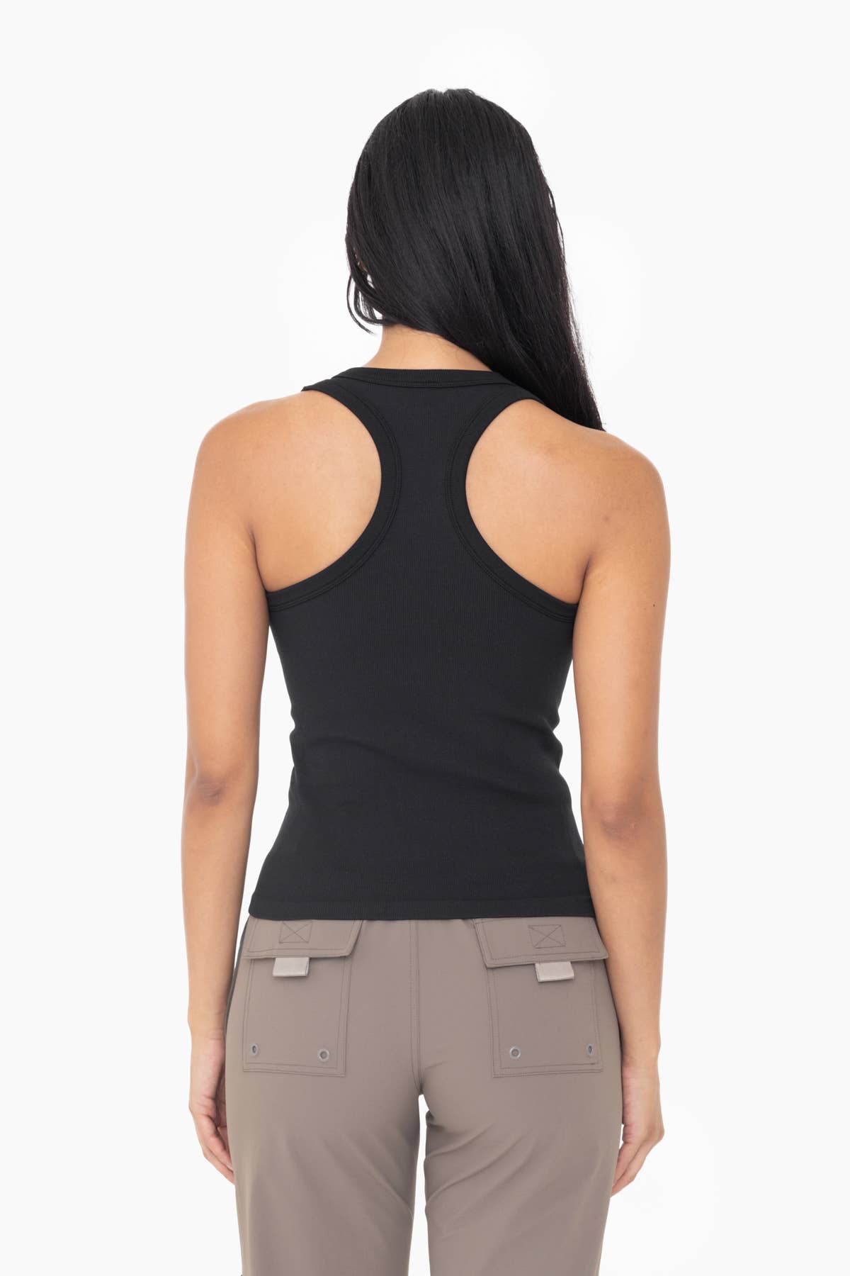 Seamless Ribbed Racerback Tank in Black