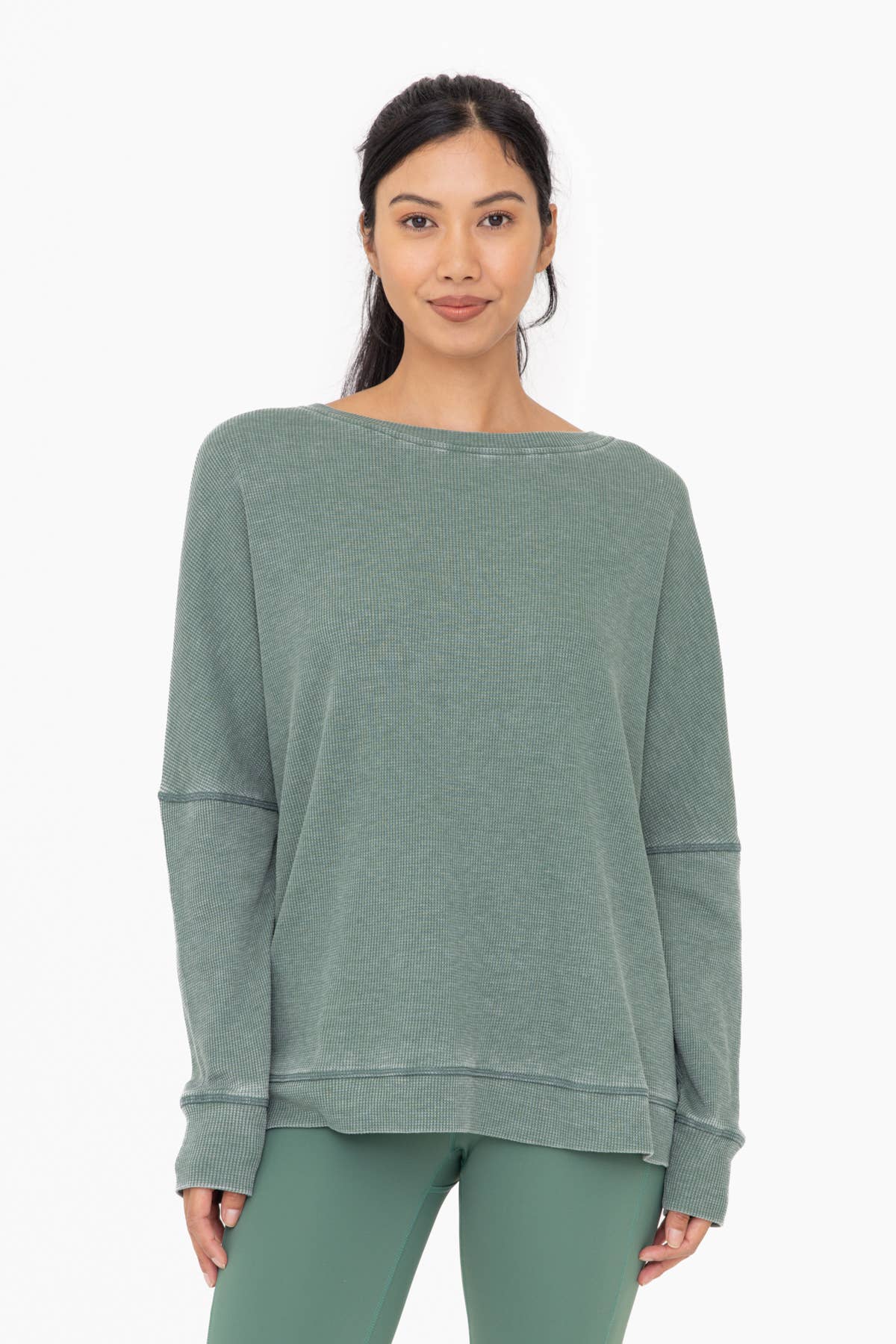 Ribbed Waffle Pullover in Green
