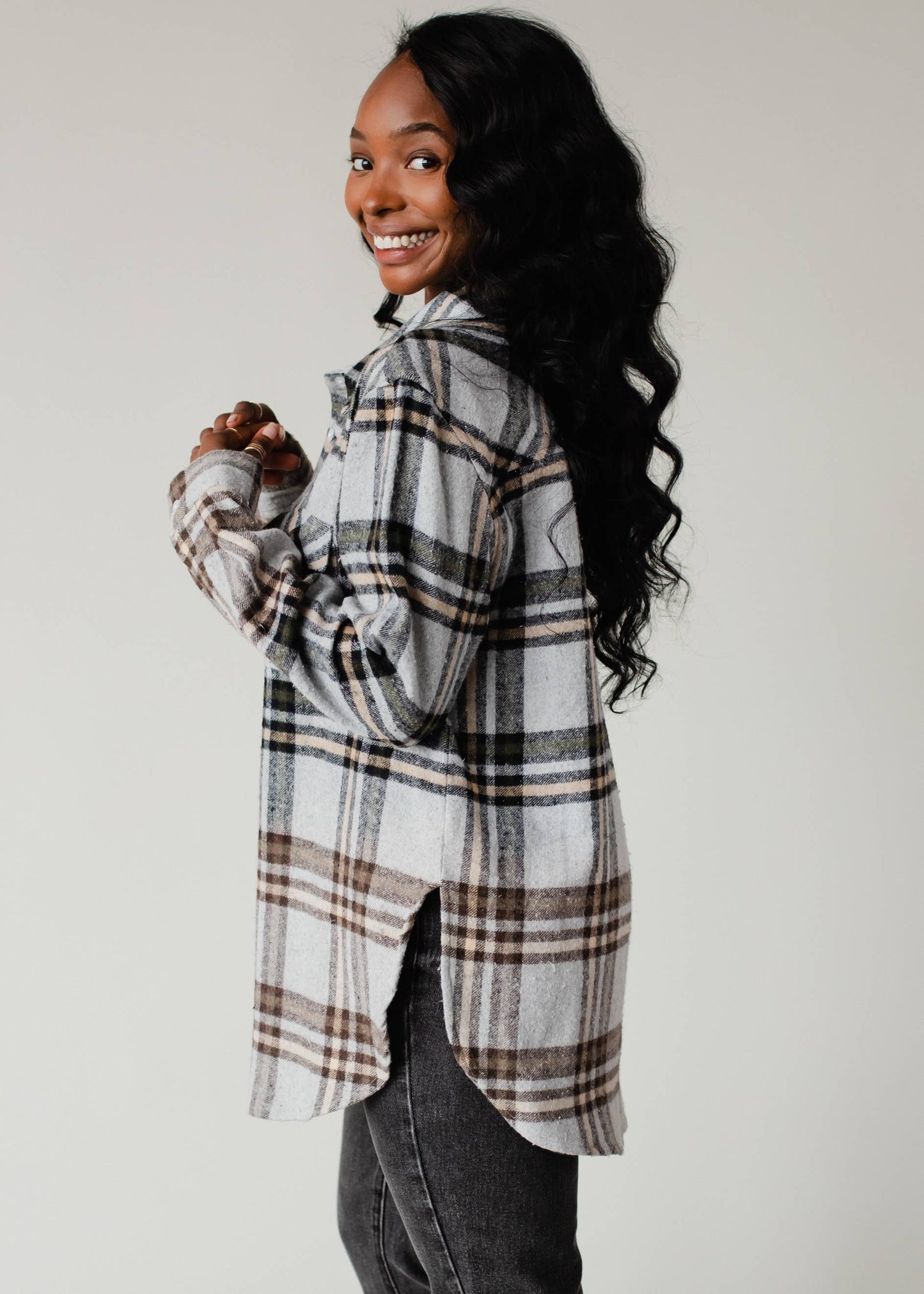 Gray, Tan & Olive Plaid Flannel