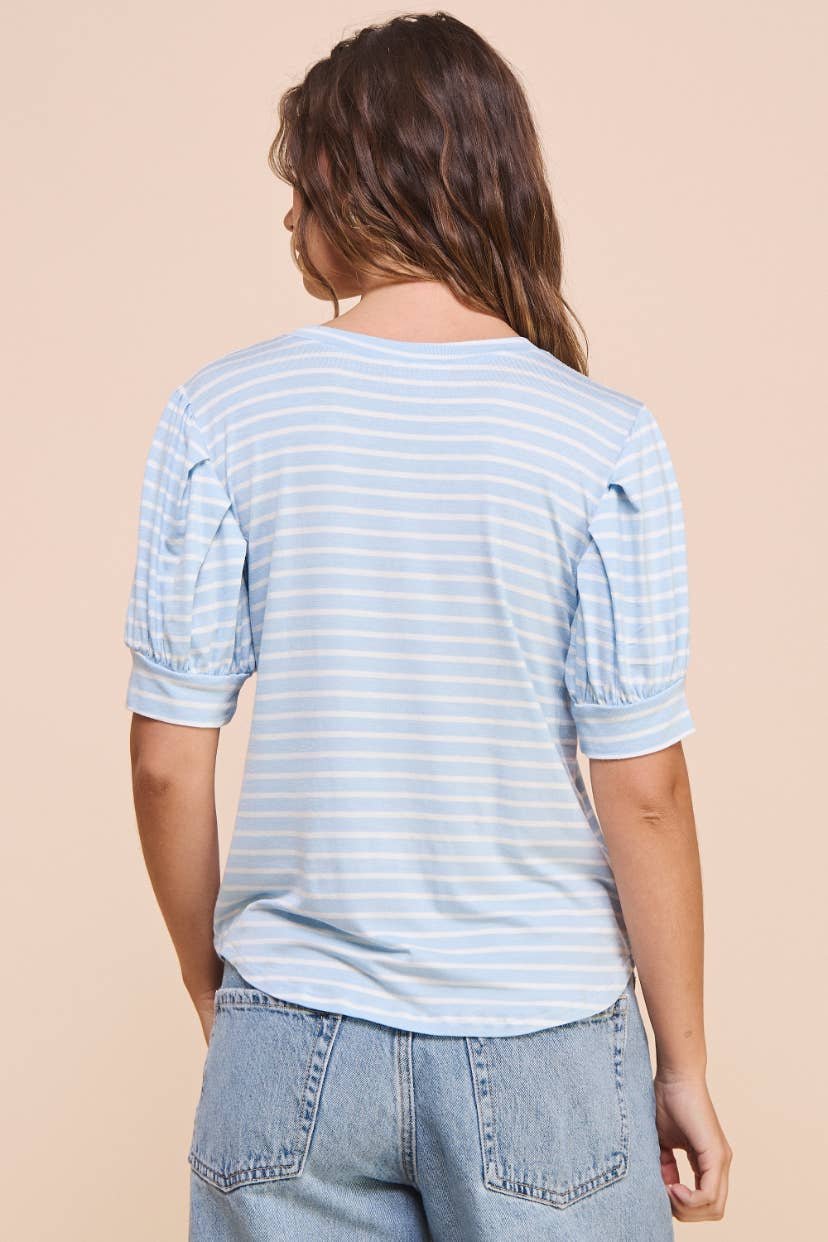 Puff Sleeve Top in Blue Ivory