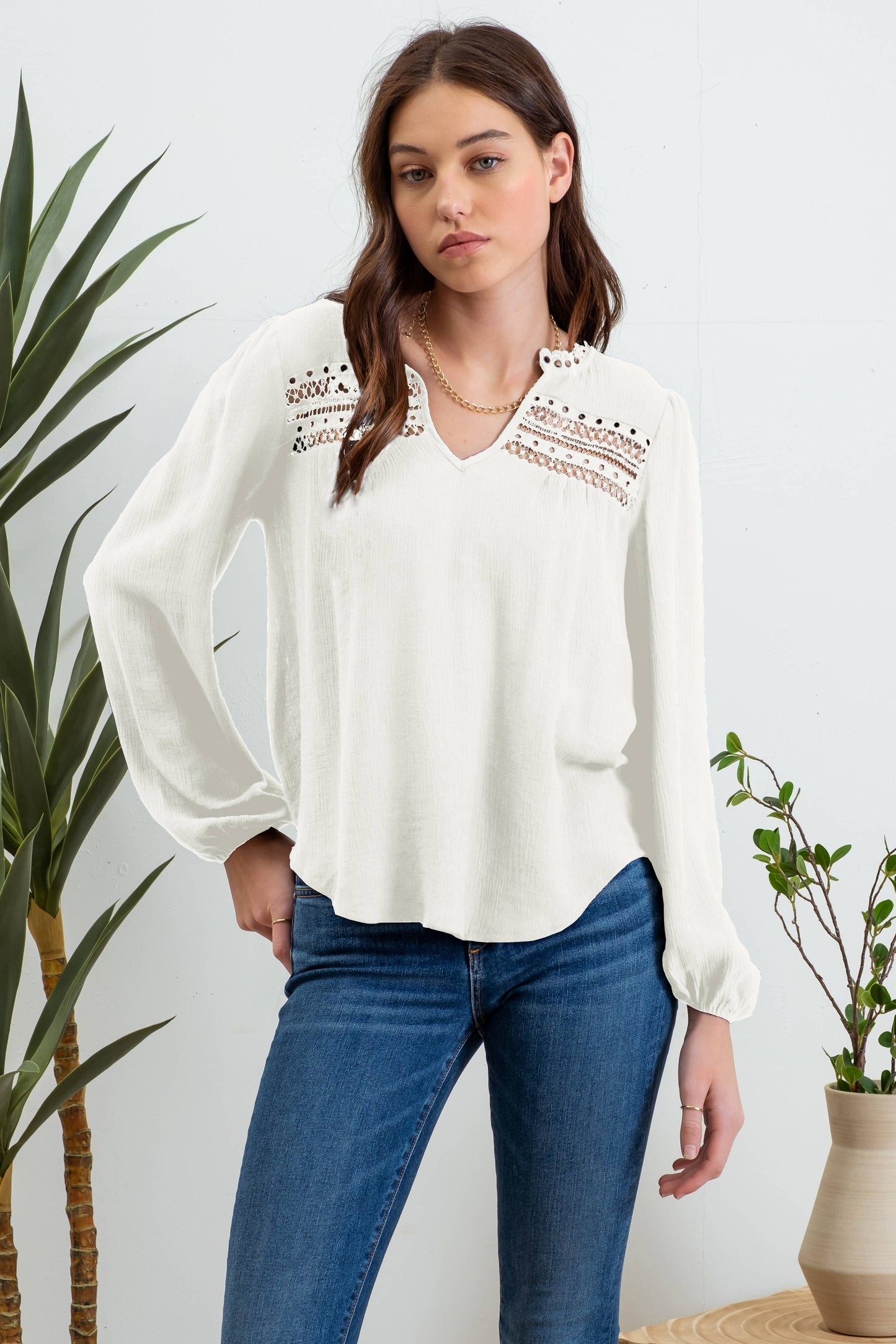 Eyelet Lace Long Sleeve in Cream