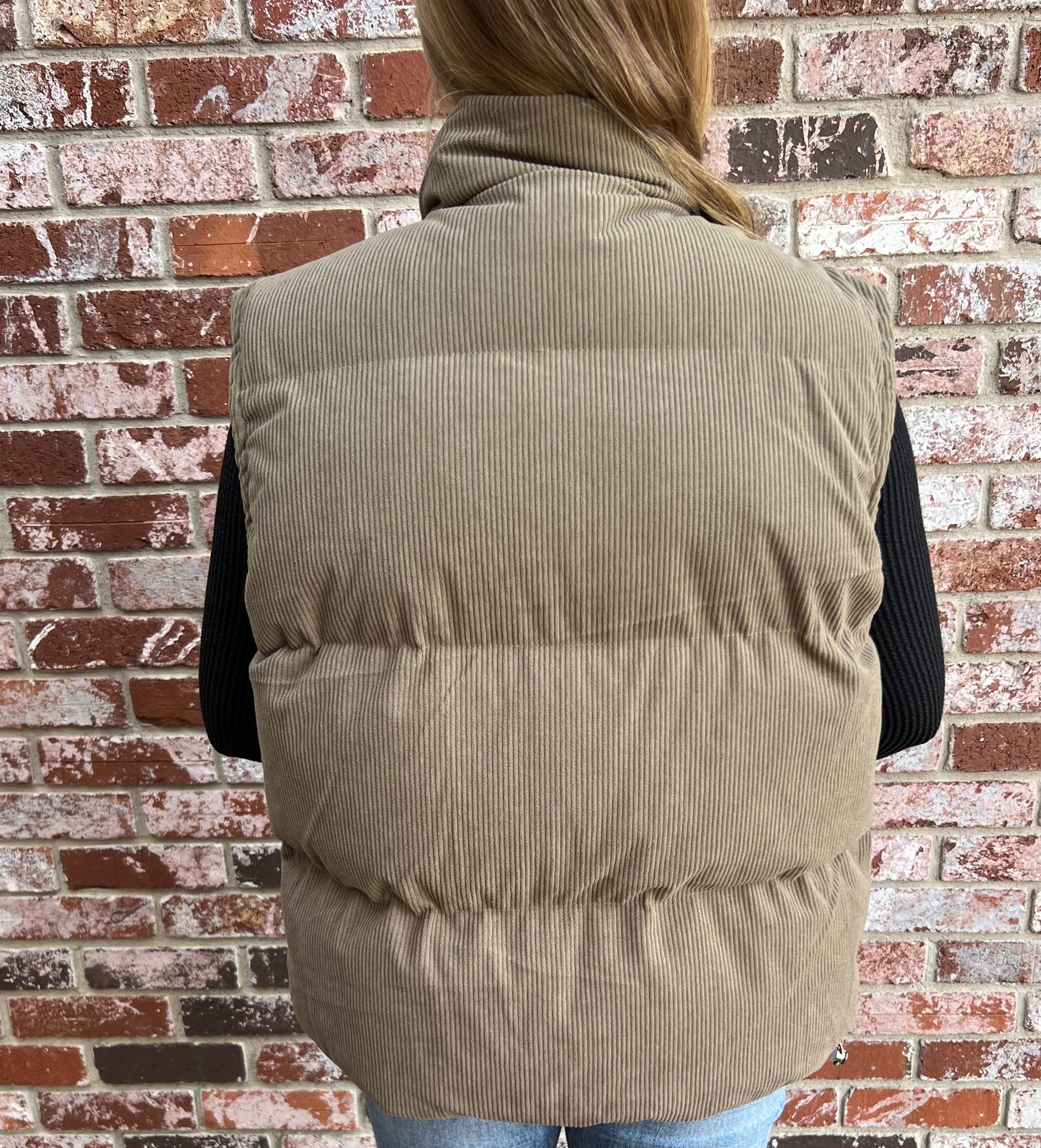 SMALL - Corduroy Puff Vest in Khaki