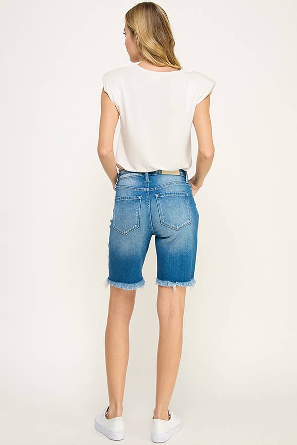 High Rise Bermuda Denim Shorts