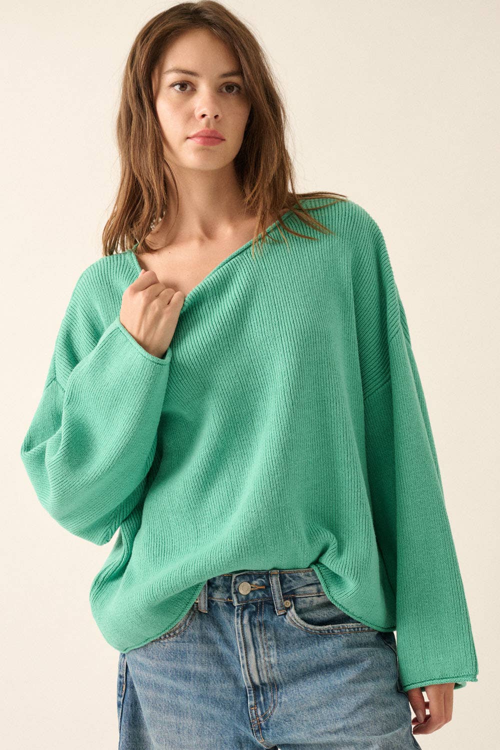 Oversized Boatneck Sweater in Pine Green