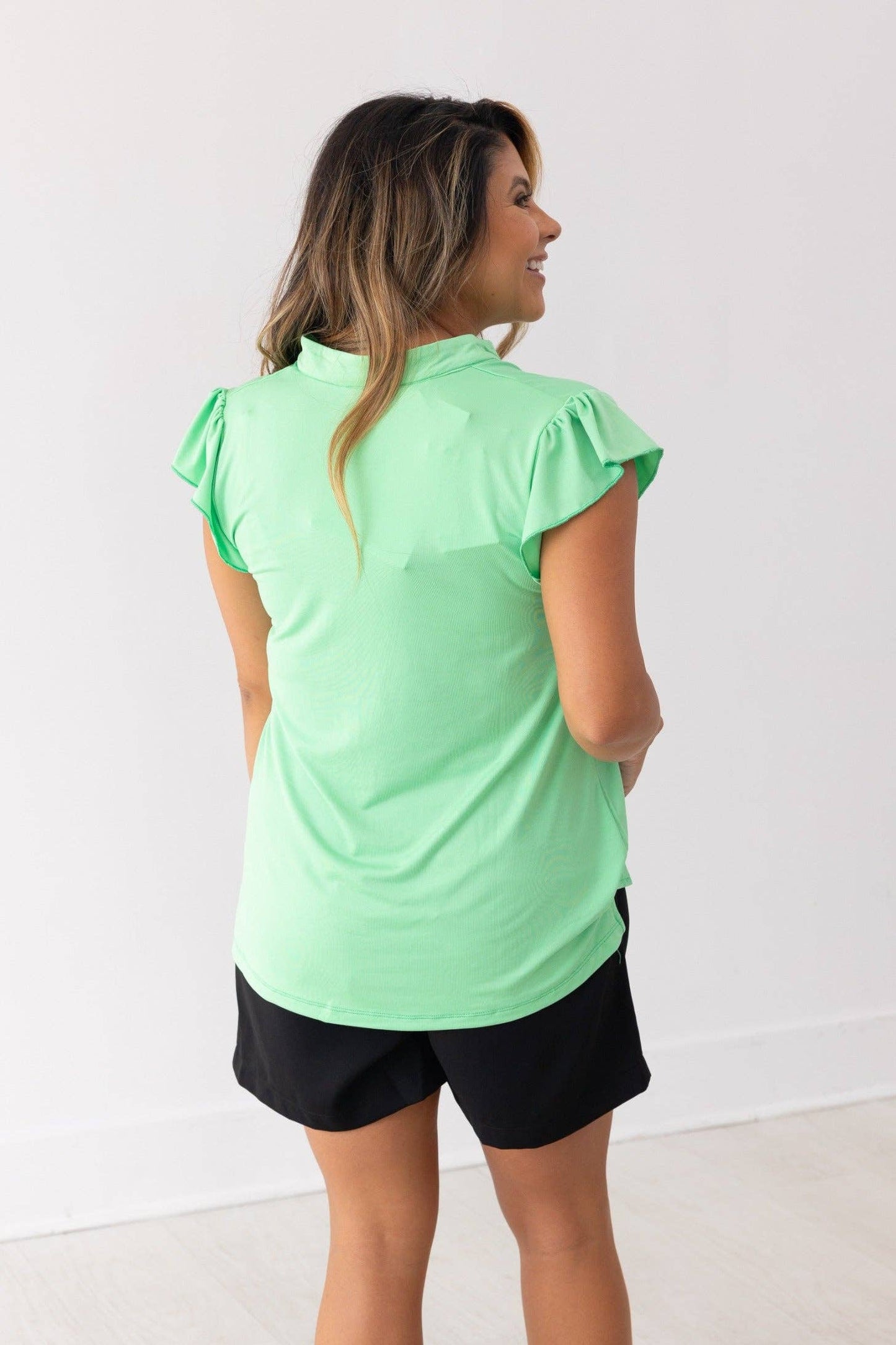 V Neck Short Sleeve Top in Green Apple