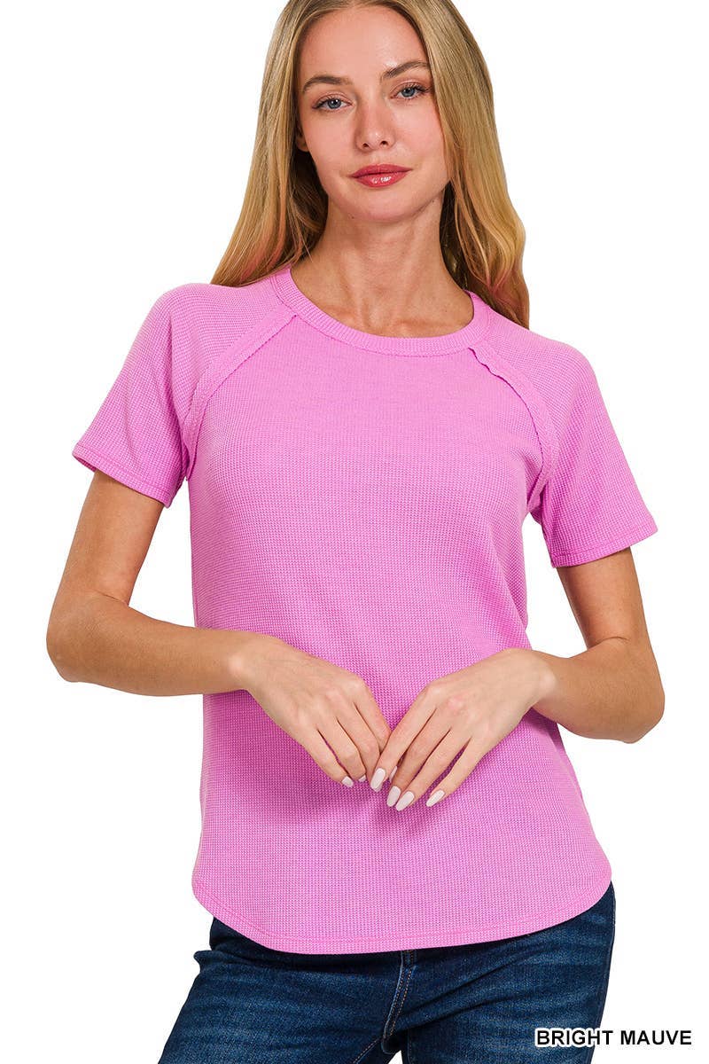 Waffle Short Sleeve Top in Bright Mauve