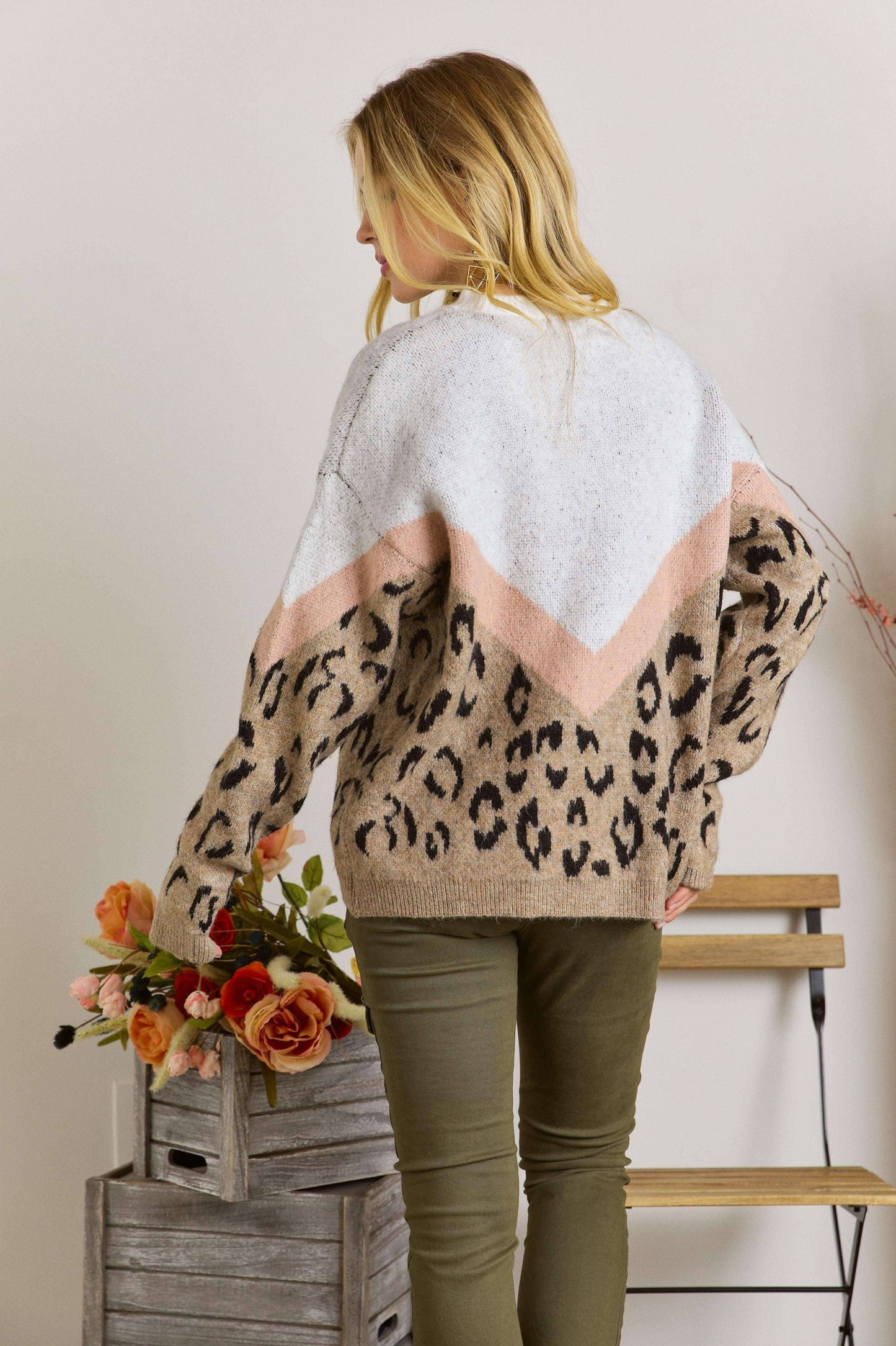 Leopard Colorblock Sweater in Mocha