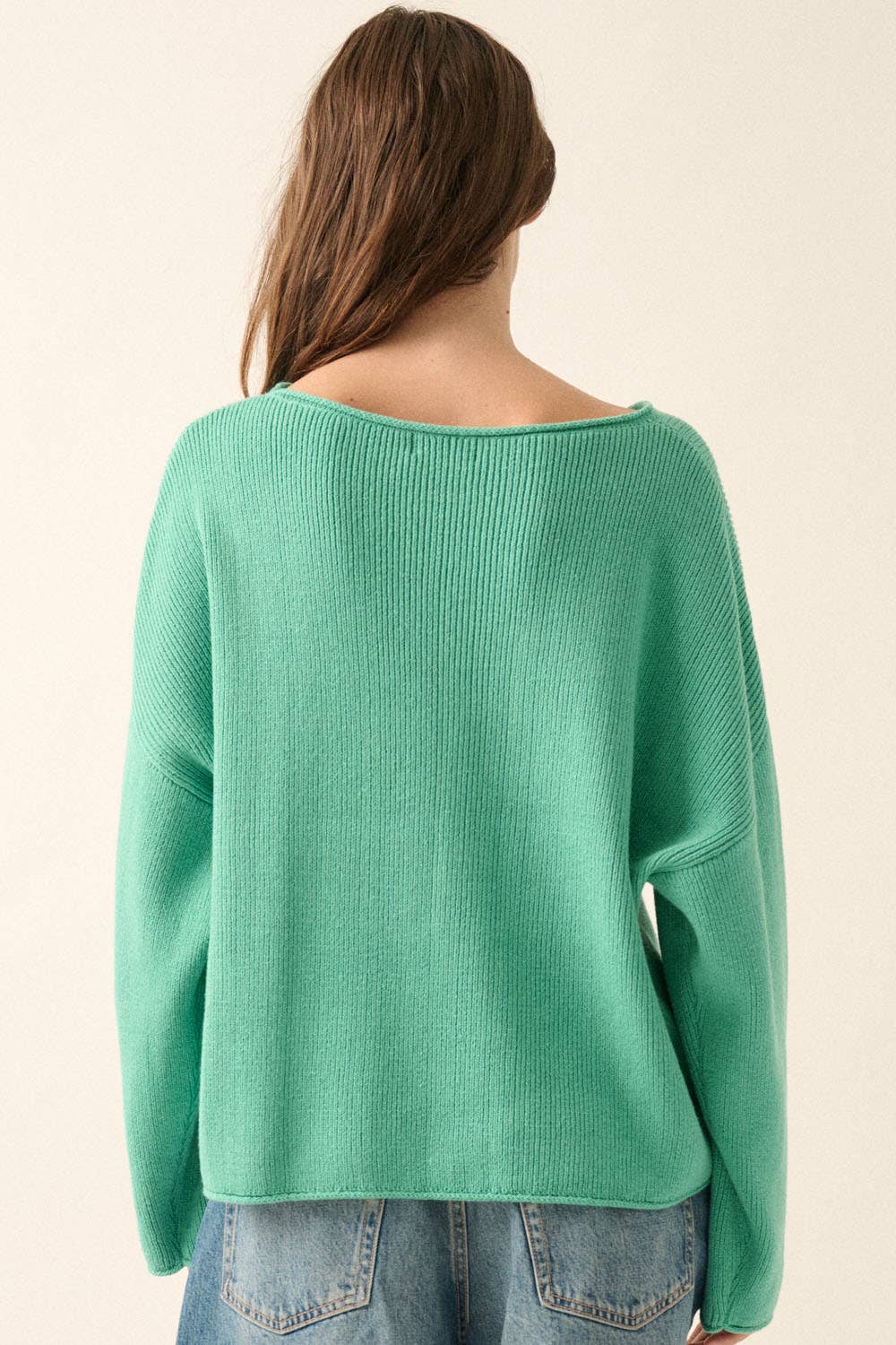 Oversized Boatneck Sweater in Pine Green
