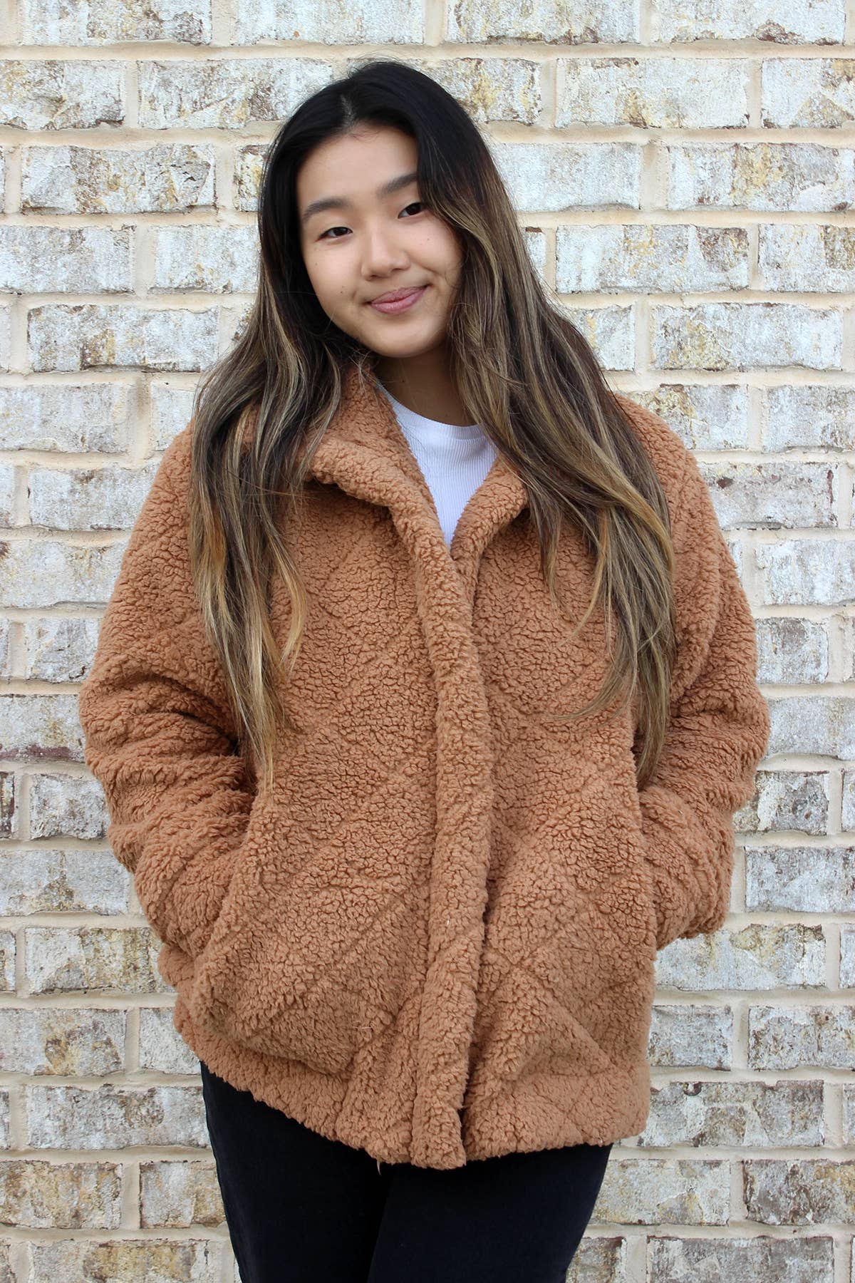 L/XL - Diamond Sherpa Jacket in Tan