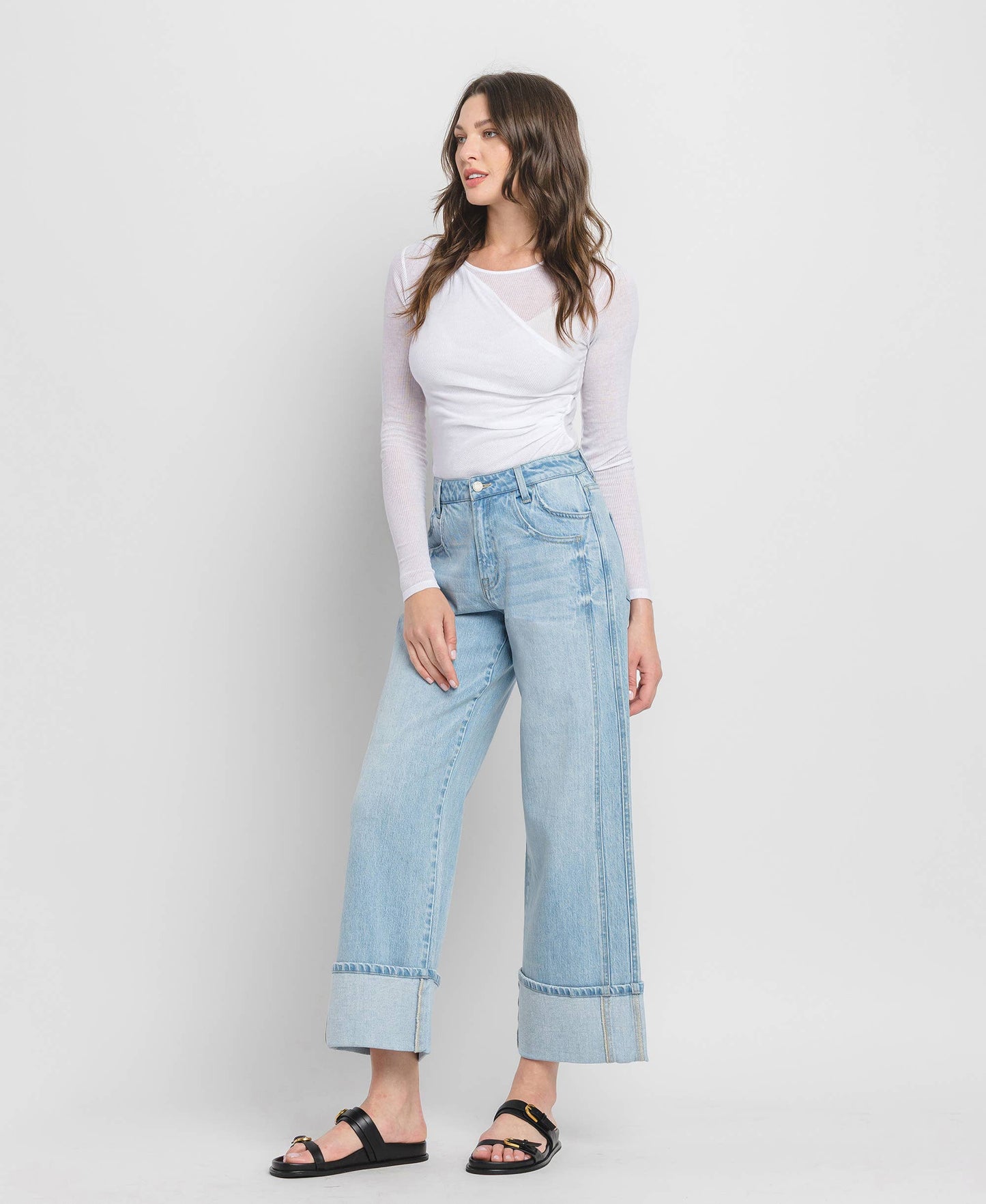 Super High Rise Cuffed Wide Denim