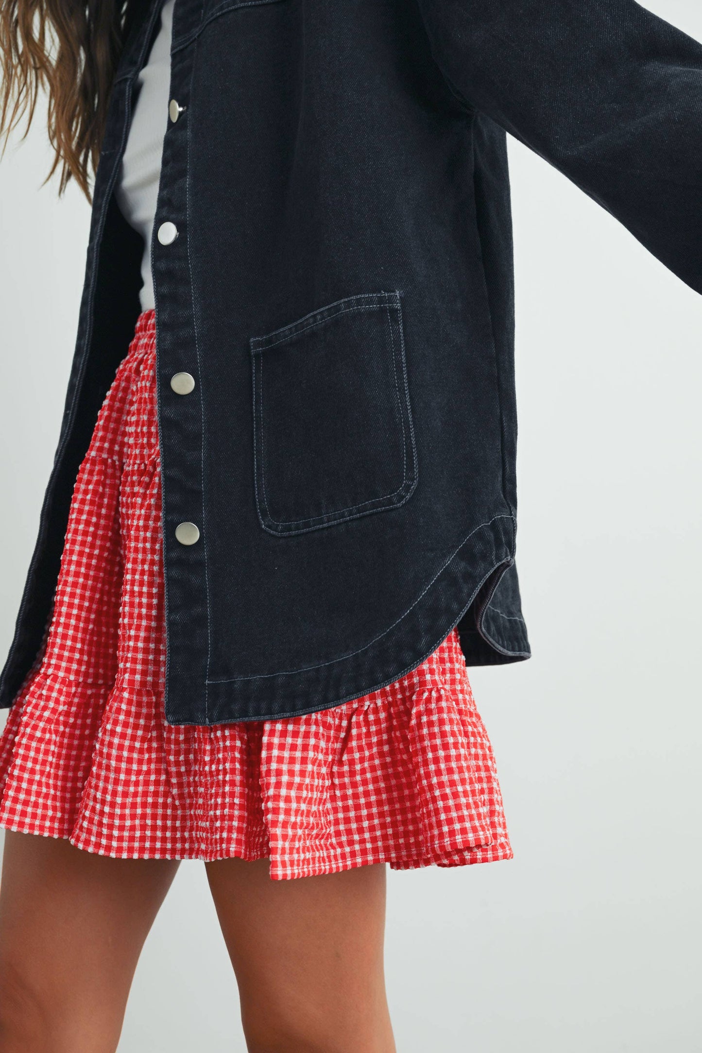 High Rise Checkered Skirt in Red