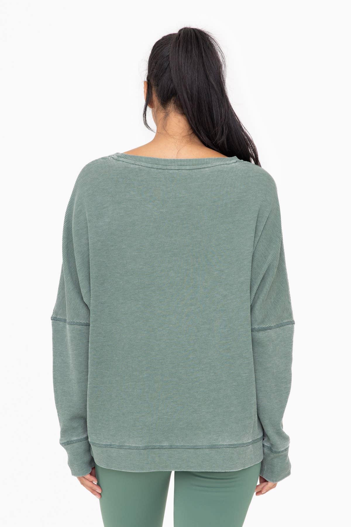 Ribbed Waffle Pullover in Green
