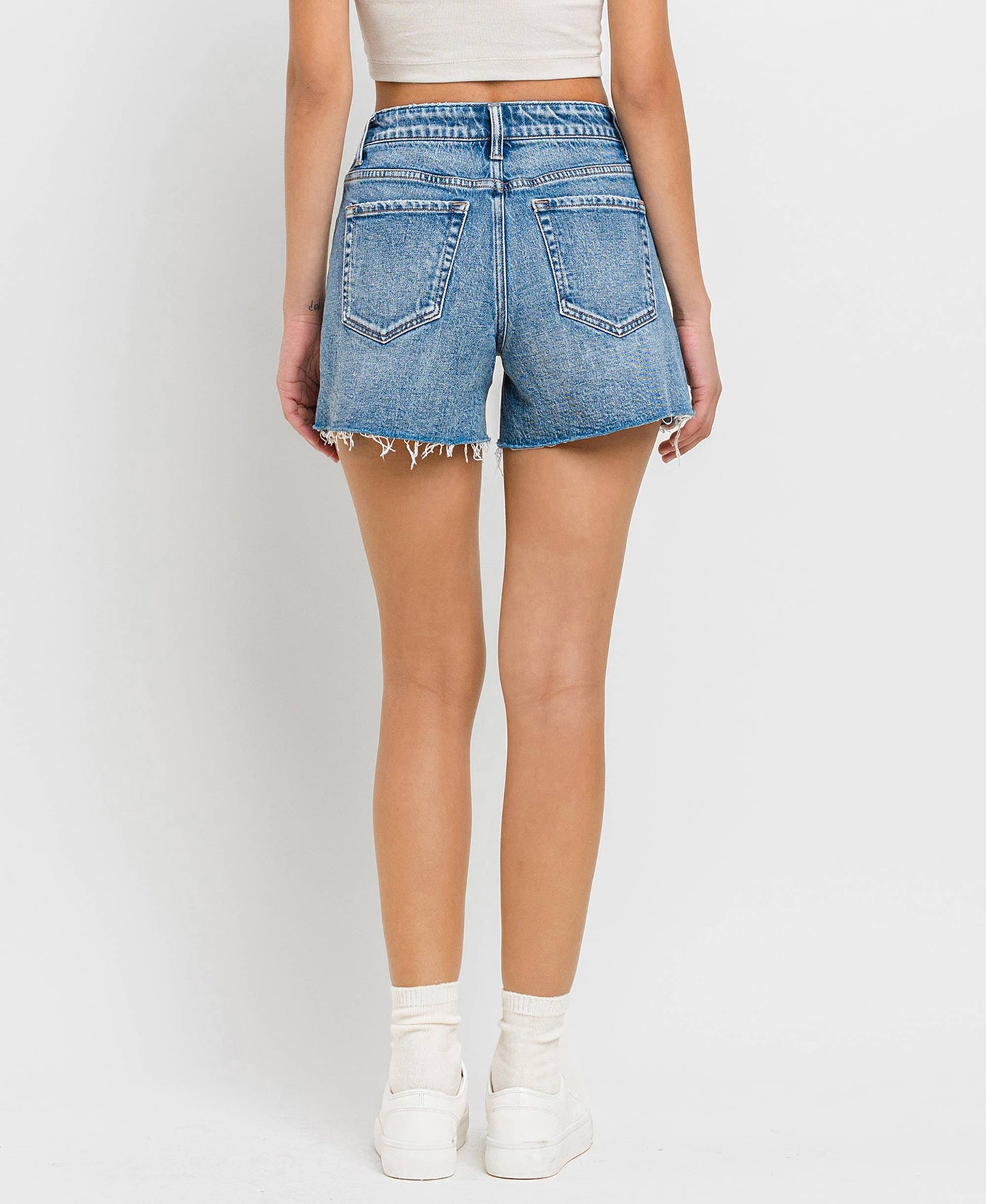 High Rise A Line Denim Shorts