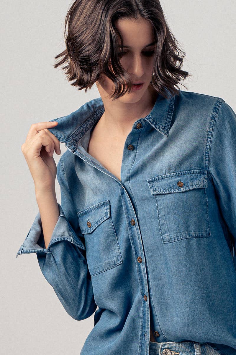 Classic Utility Button Down Chambray Shirt