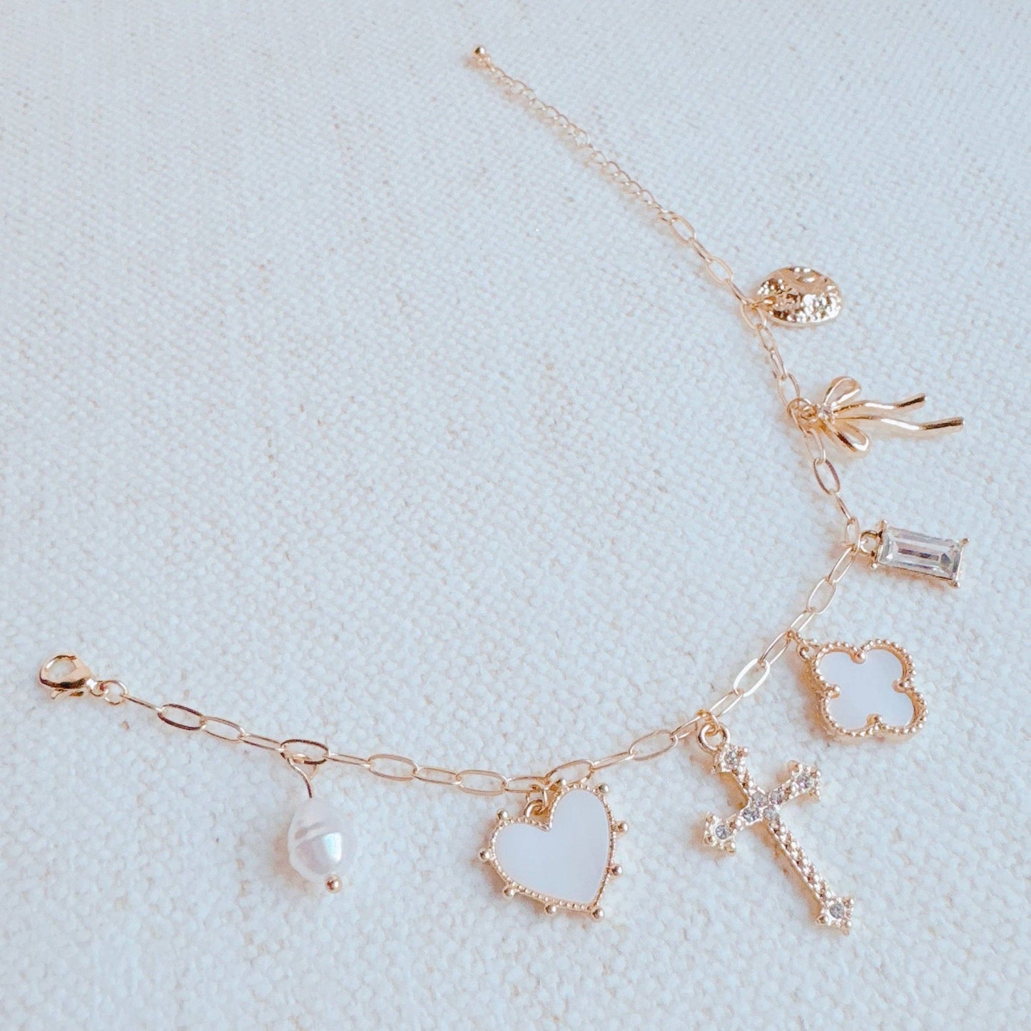 Cross & Clover Multi-Charm Bracelet