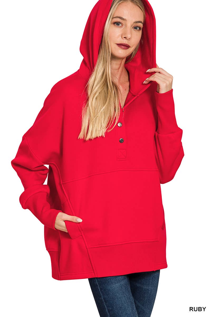 Button Pullover in Red