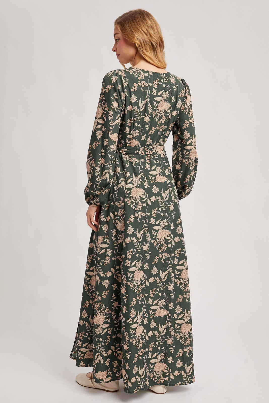 Floral Wrap Maxi Dress in Hunter Green