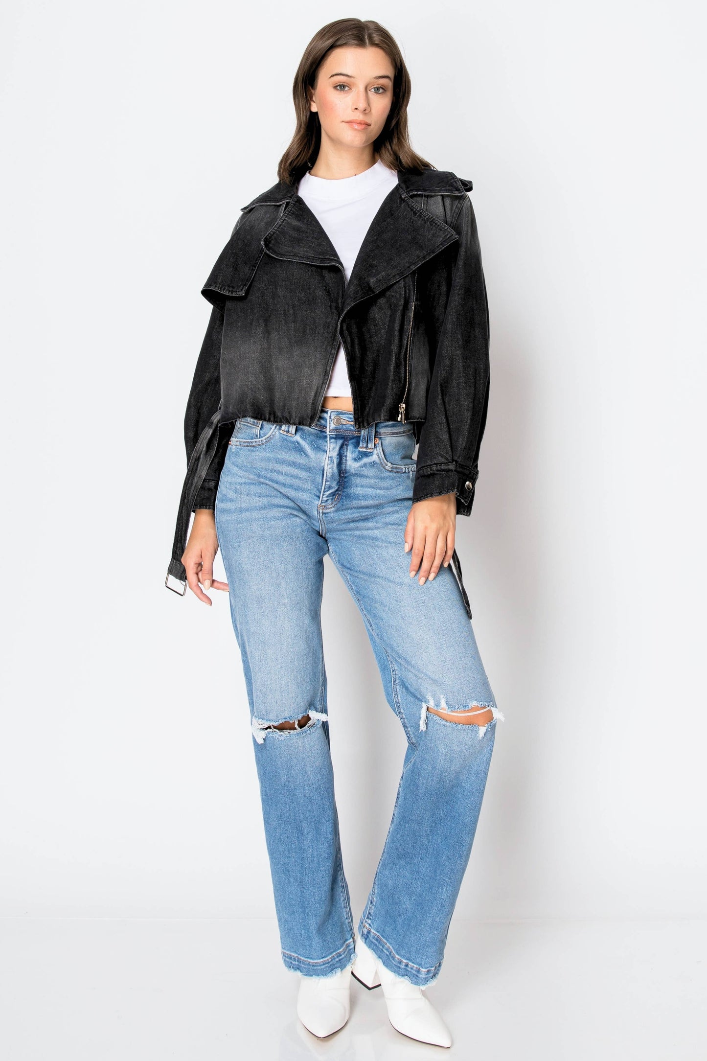 Tummy Control High Rise Relaxed Straight Denim in Medium Wash