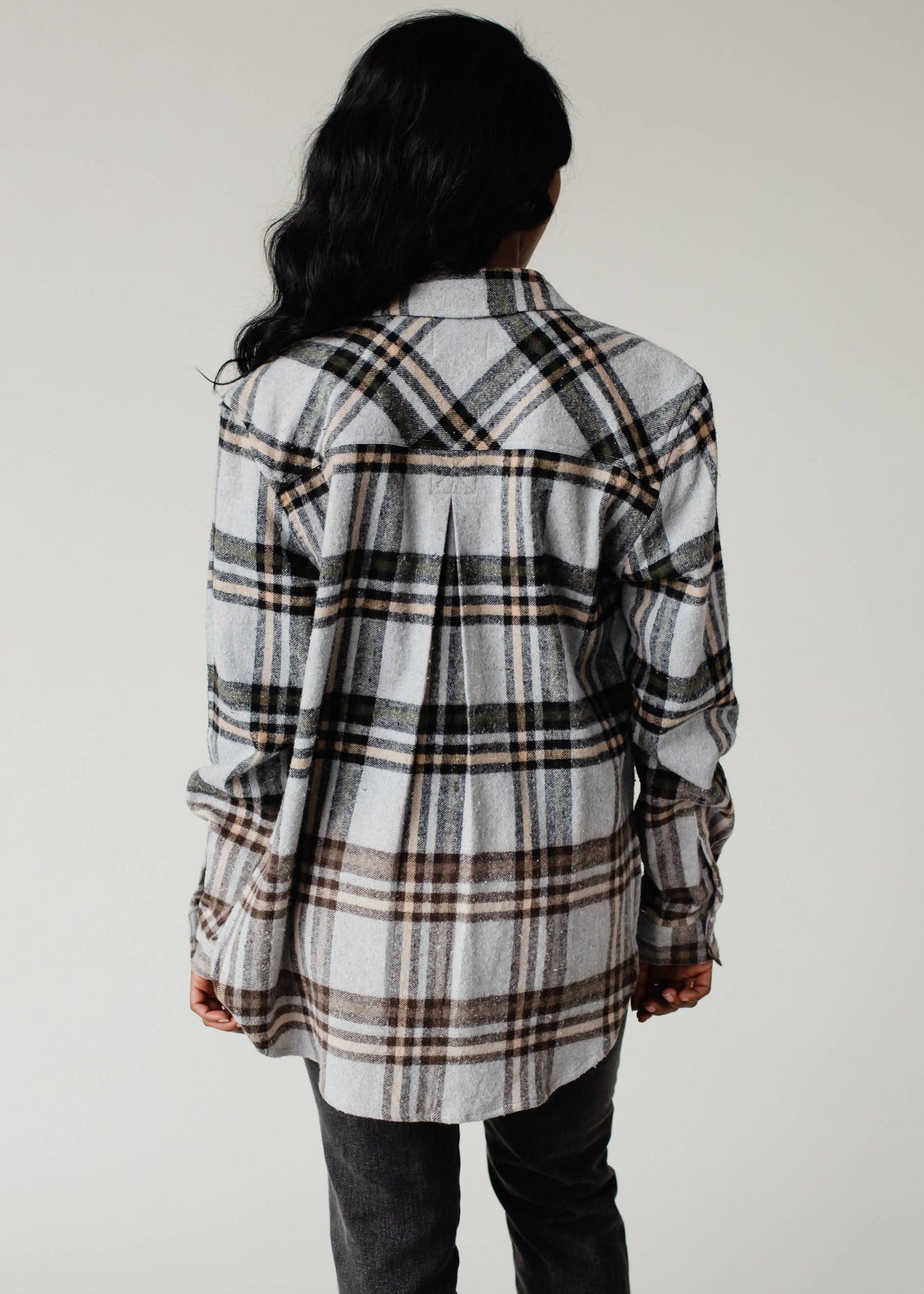 Gray, Tan & Olive Plaid Flannel