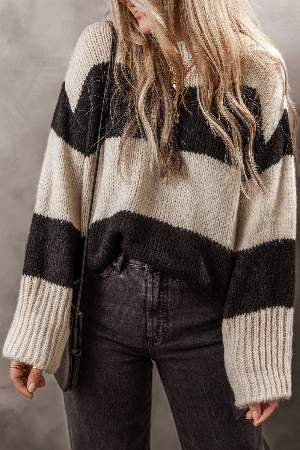 Striped Loose Pullover Sweater in Jet Stream