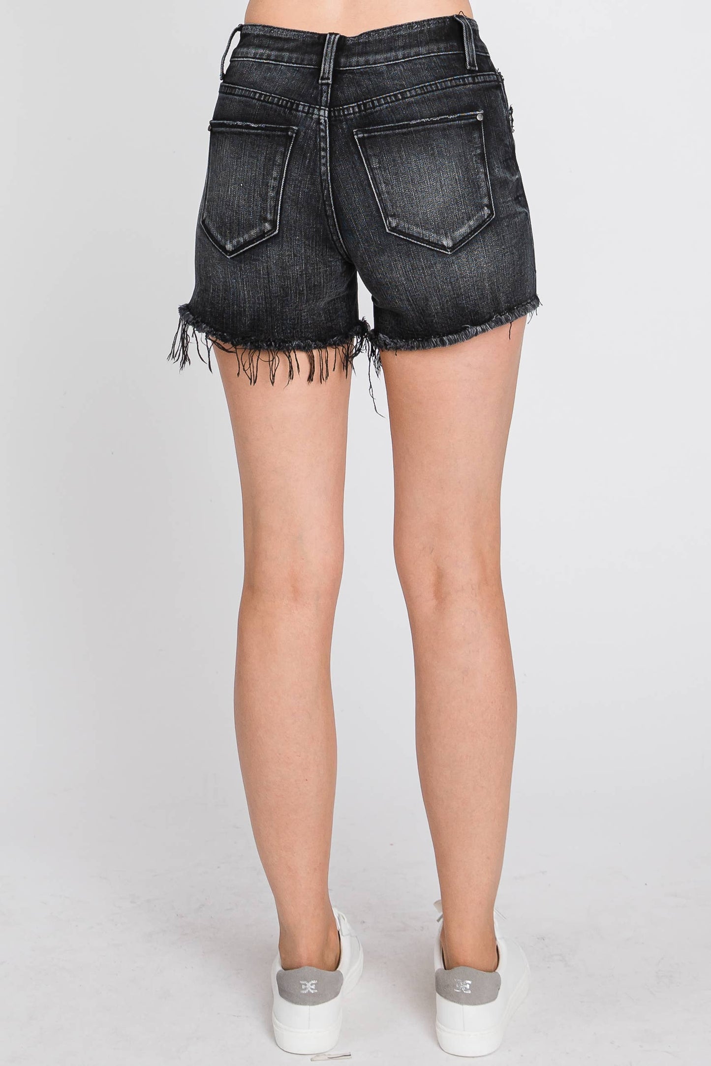 High Rise Black Denim Shorts