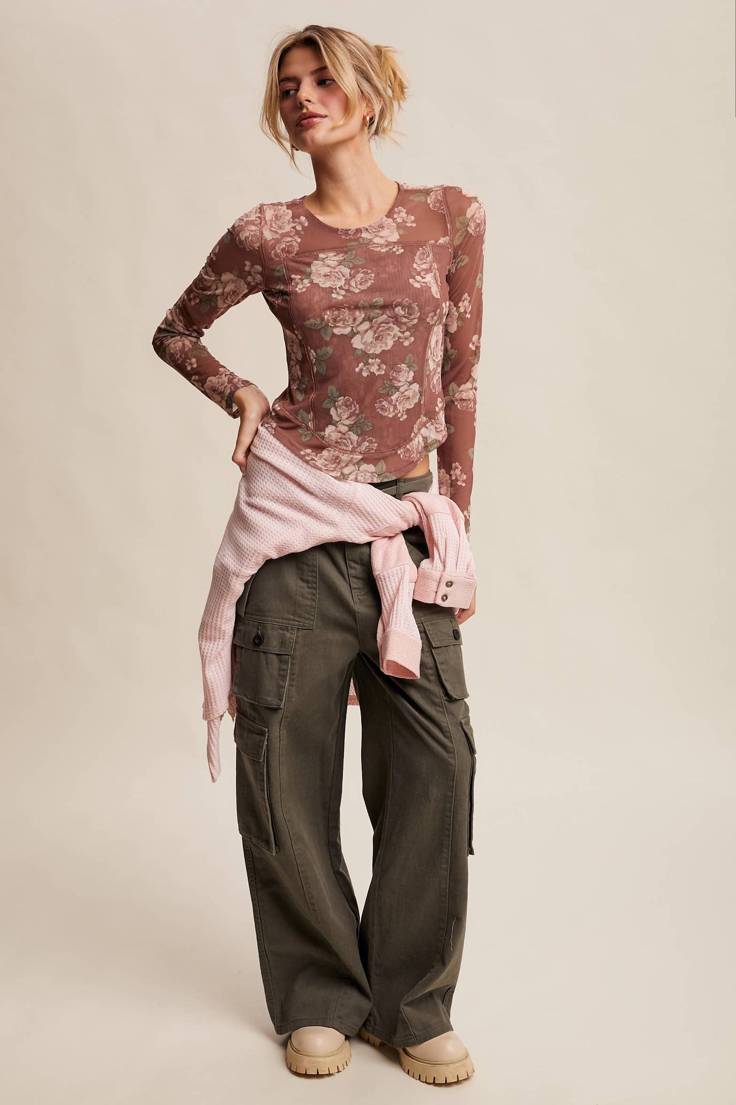 Floral Mesh Long Sleeve Top