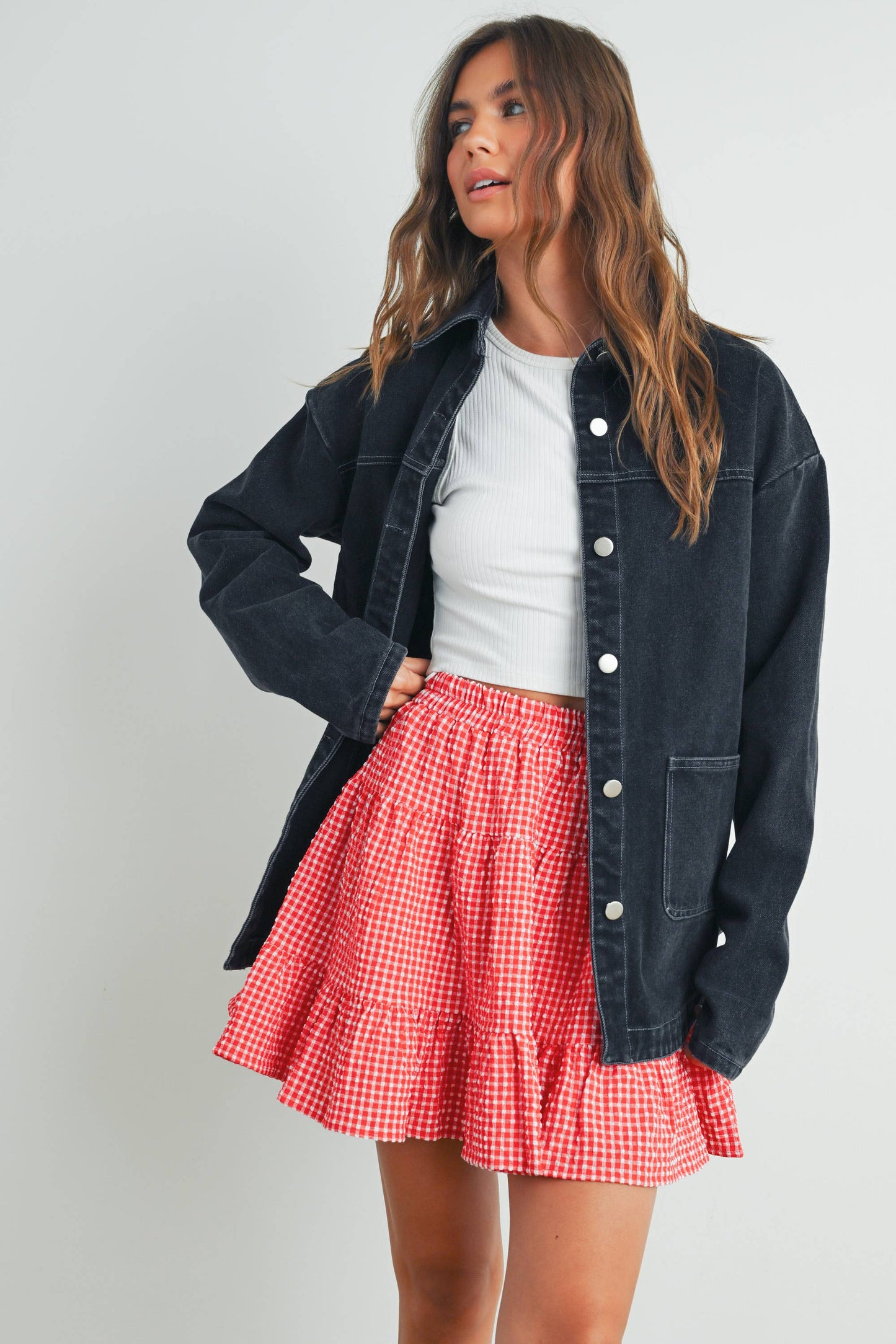 High Rise Checkered Skirt in Red