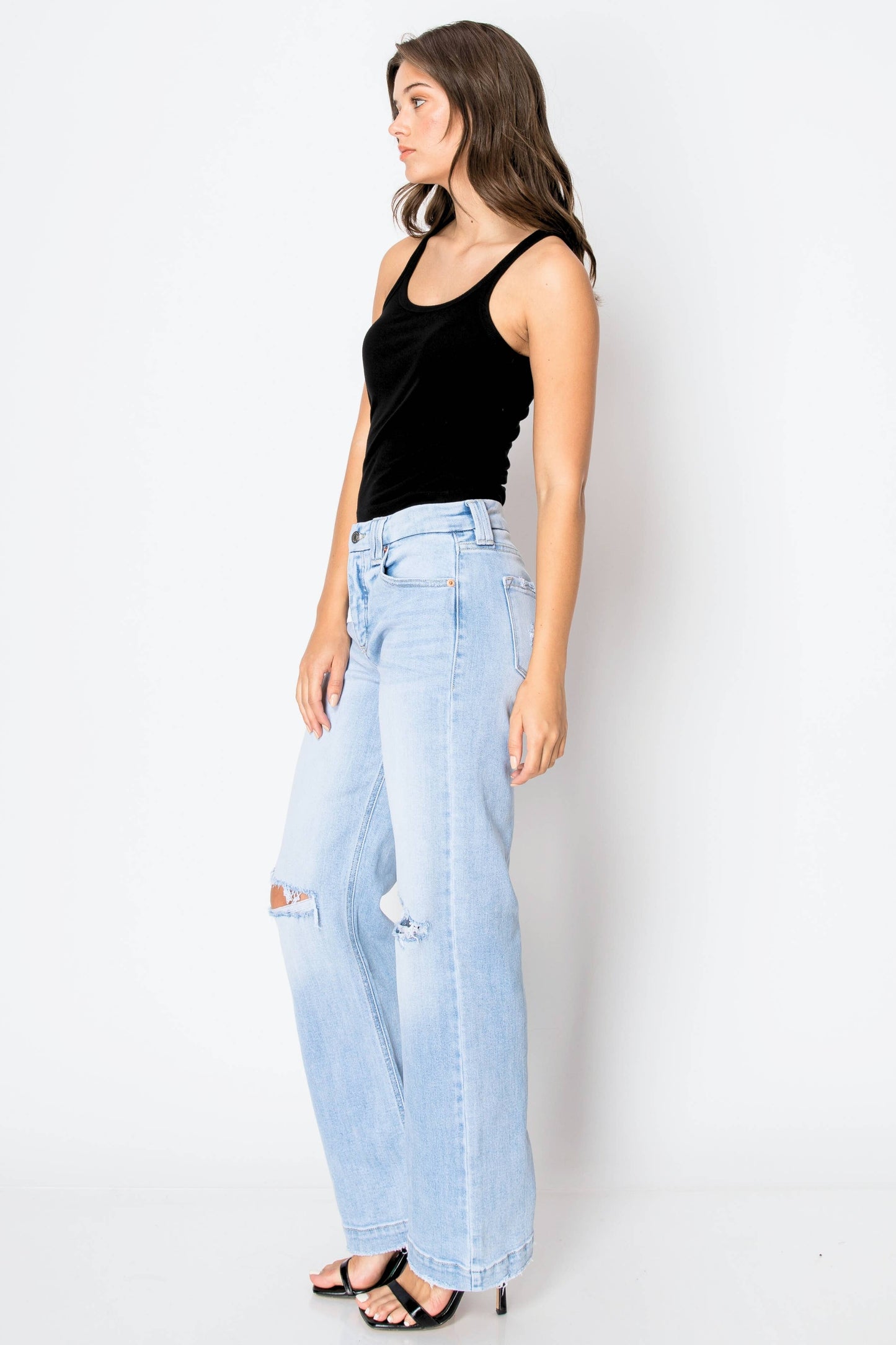 Tummy Control High Rise Relaxed Straight Denim in Light Wash