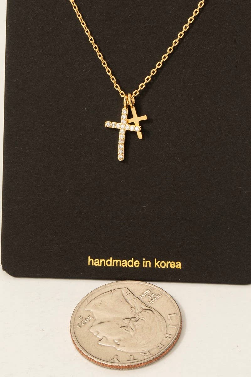 Double Cross Pendant Necklace in Gold