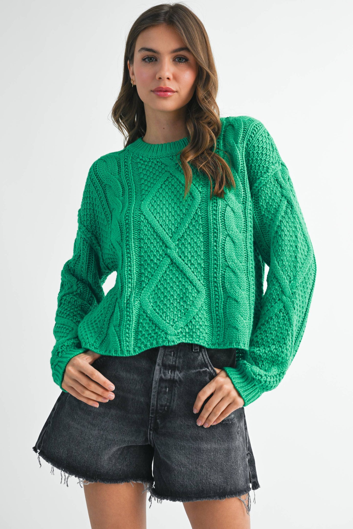 Adela Cable Knit Sweater in Lily Pad