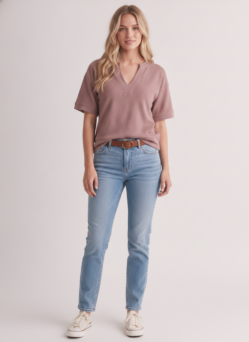 Cloudy Knit V Neck in Dusty Mauve