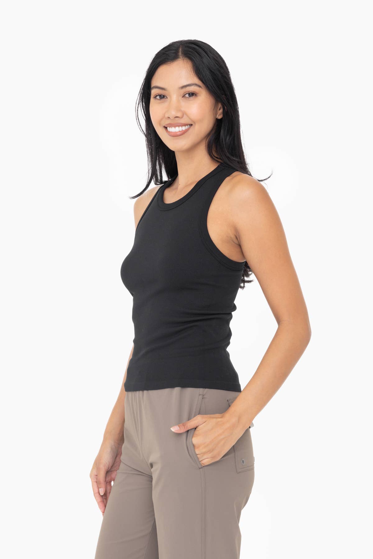 Seamless Ribbed Racerback Tank in Black