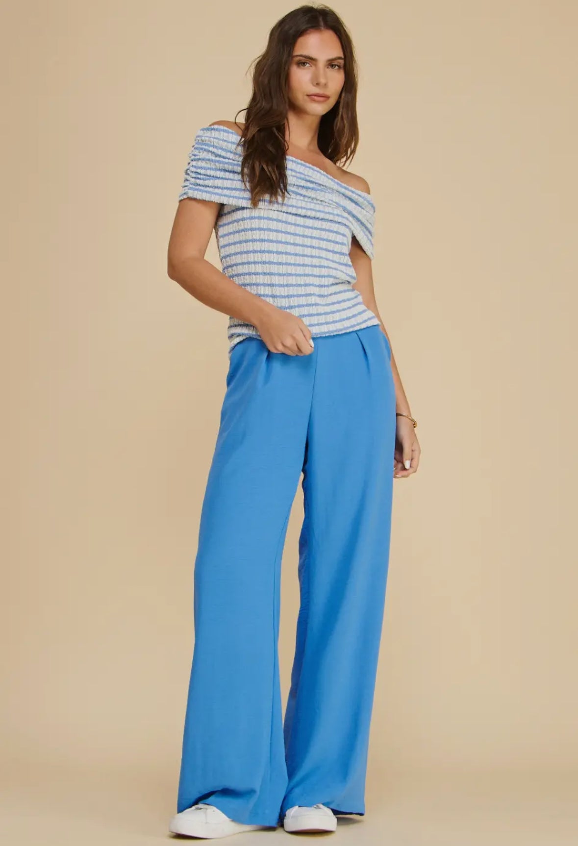 Off Shoulder Striped Top in Blue