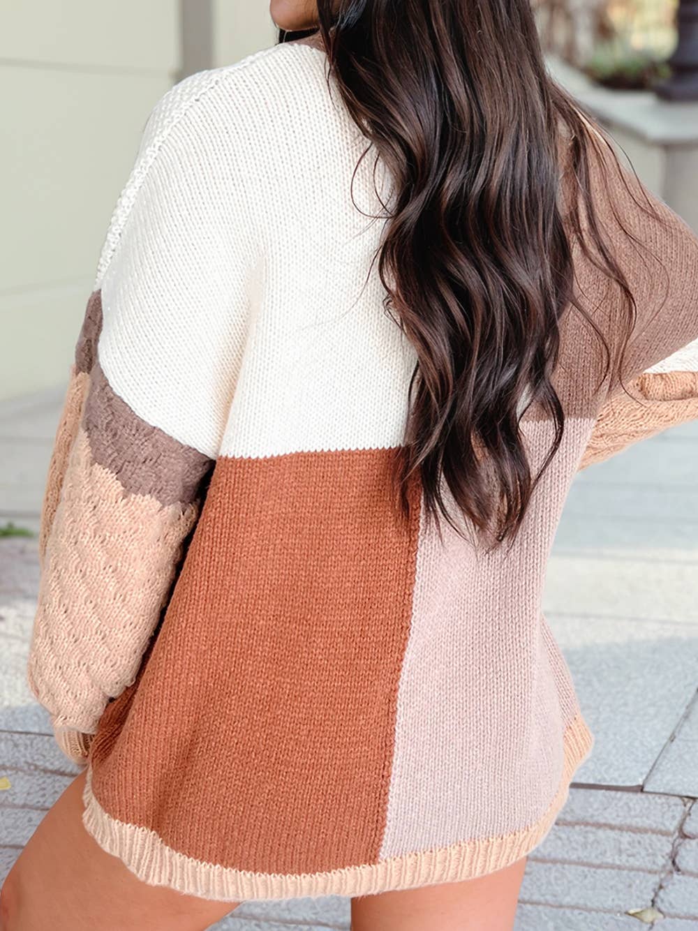 Texture Colorblock Sweater in Coffee